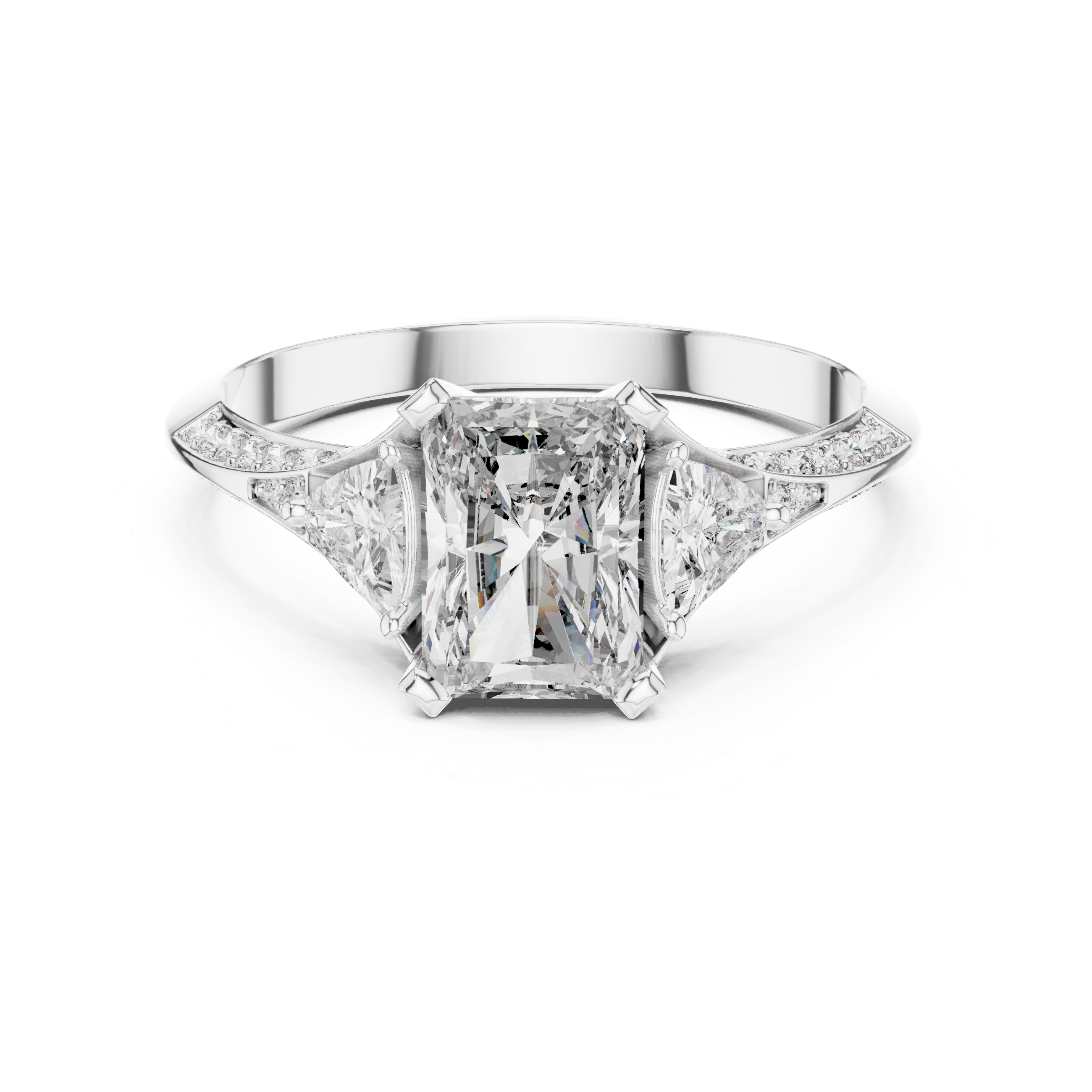 Radiant-Cut Center Ring with Trillion Side Stones and Pav?Band