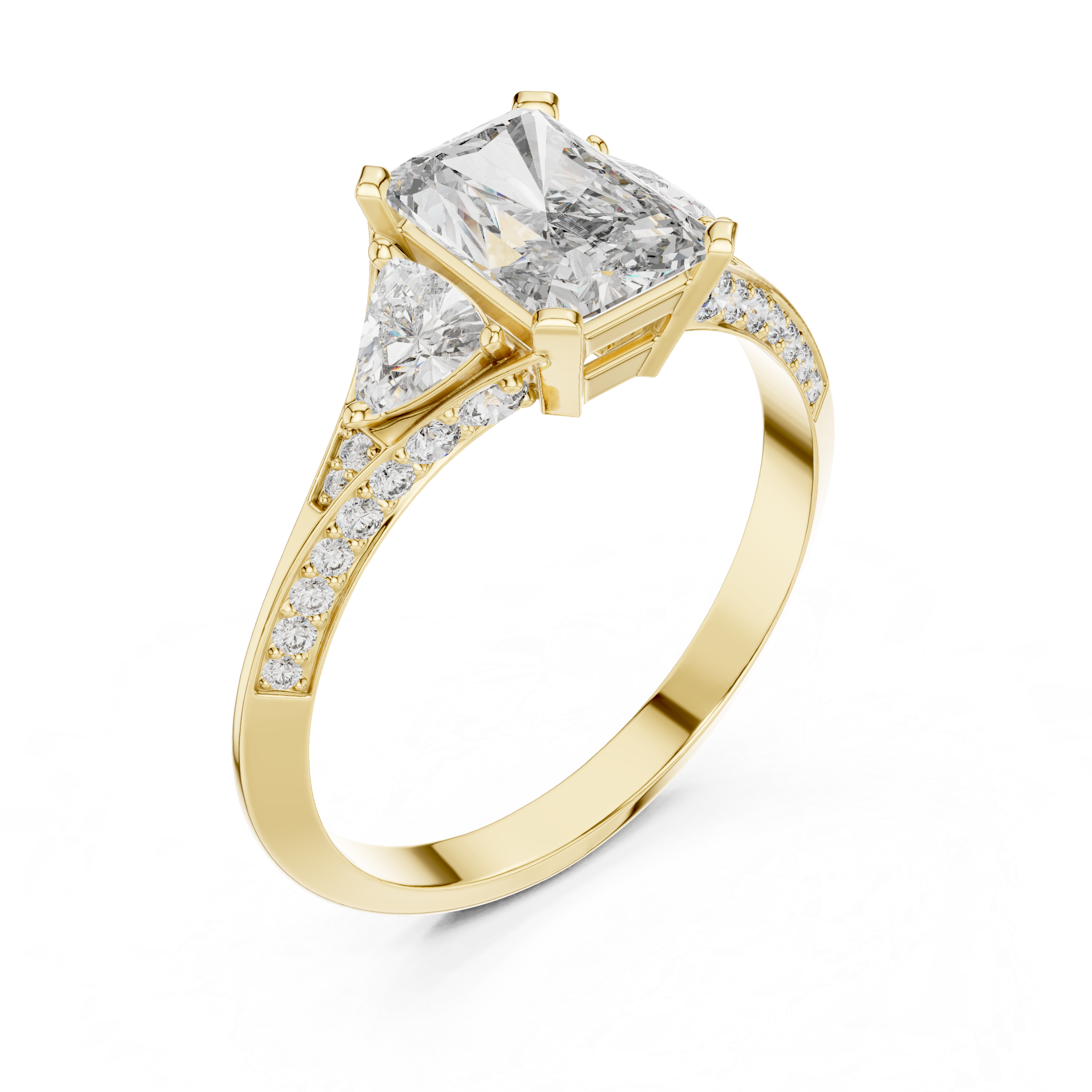 Radiant-Cut Center Ring with Trillion Side Stones and Pav?Band