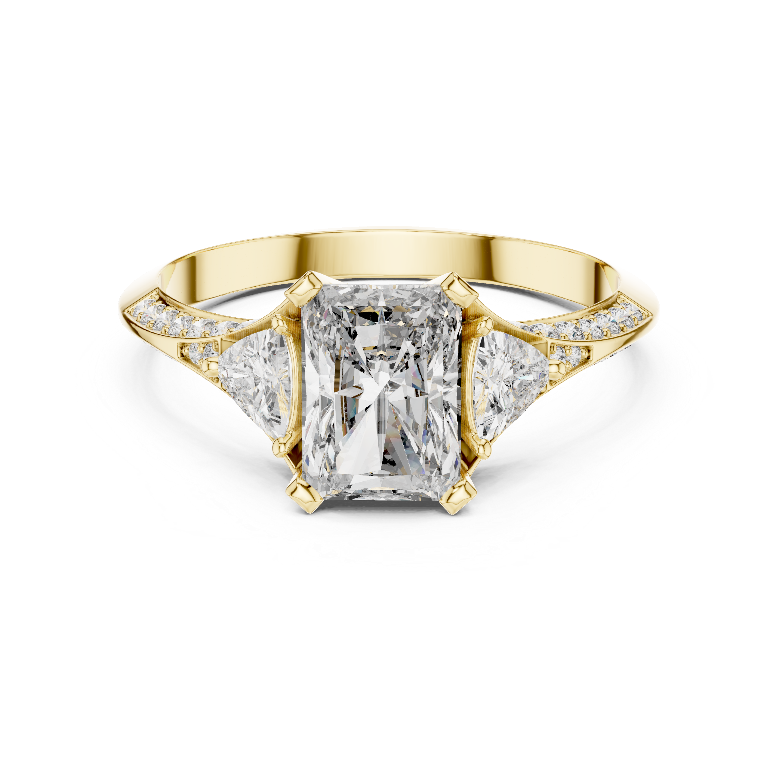 Radiant-Cut Center Ring with Trillion Side Stones and Pav?Band