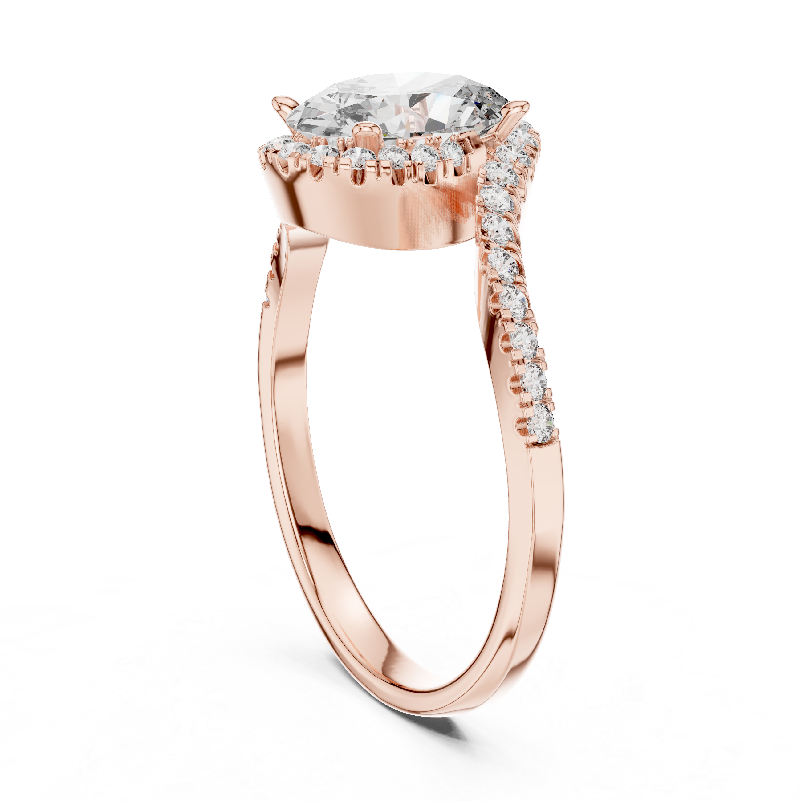 Oval Halo Ring with Twisted Pav?Band