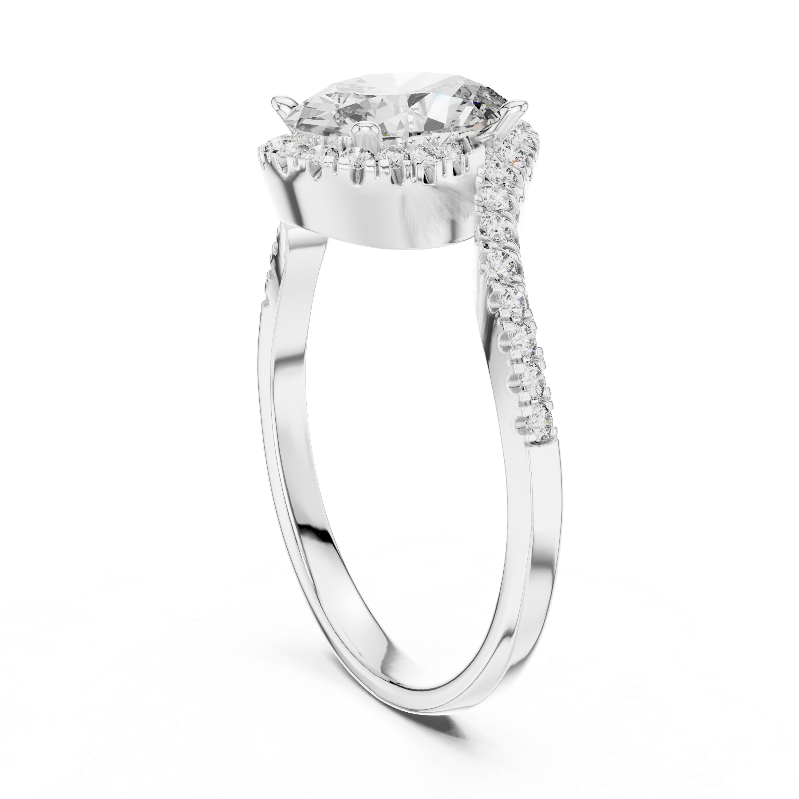 Oval Halo Ring with Twisted Pav?Band