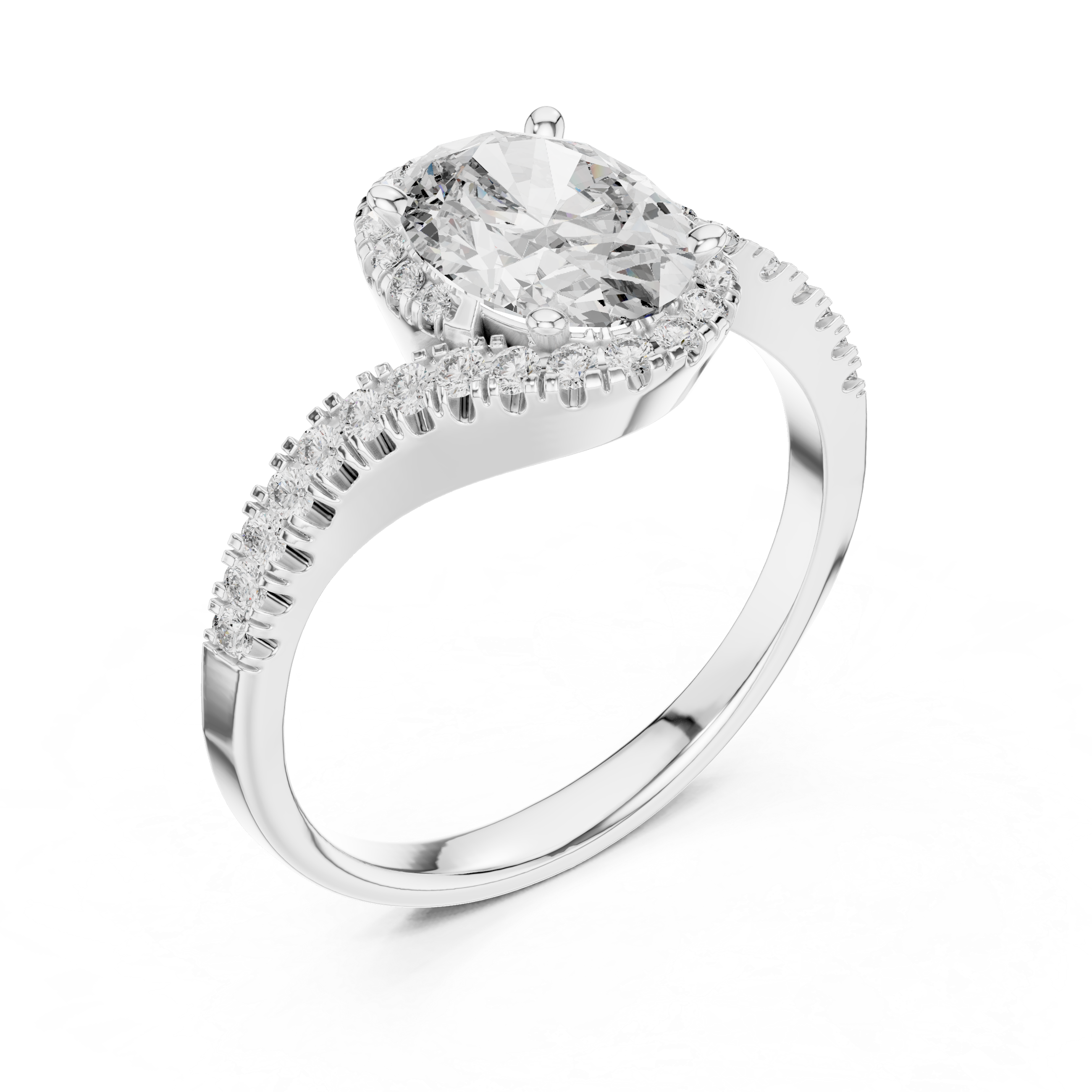 Oval Halo Ring with Twisted Pav?Band