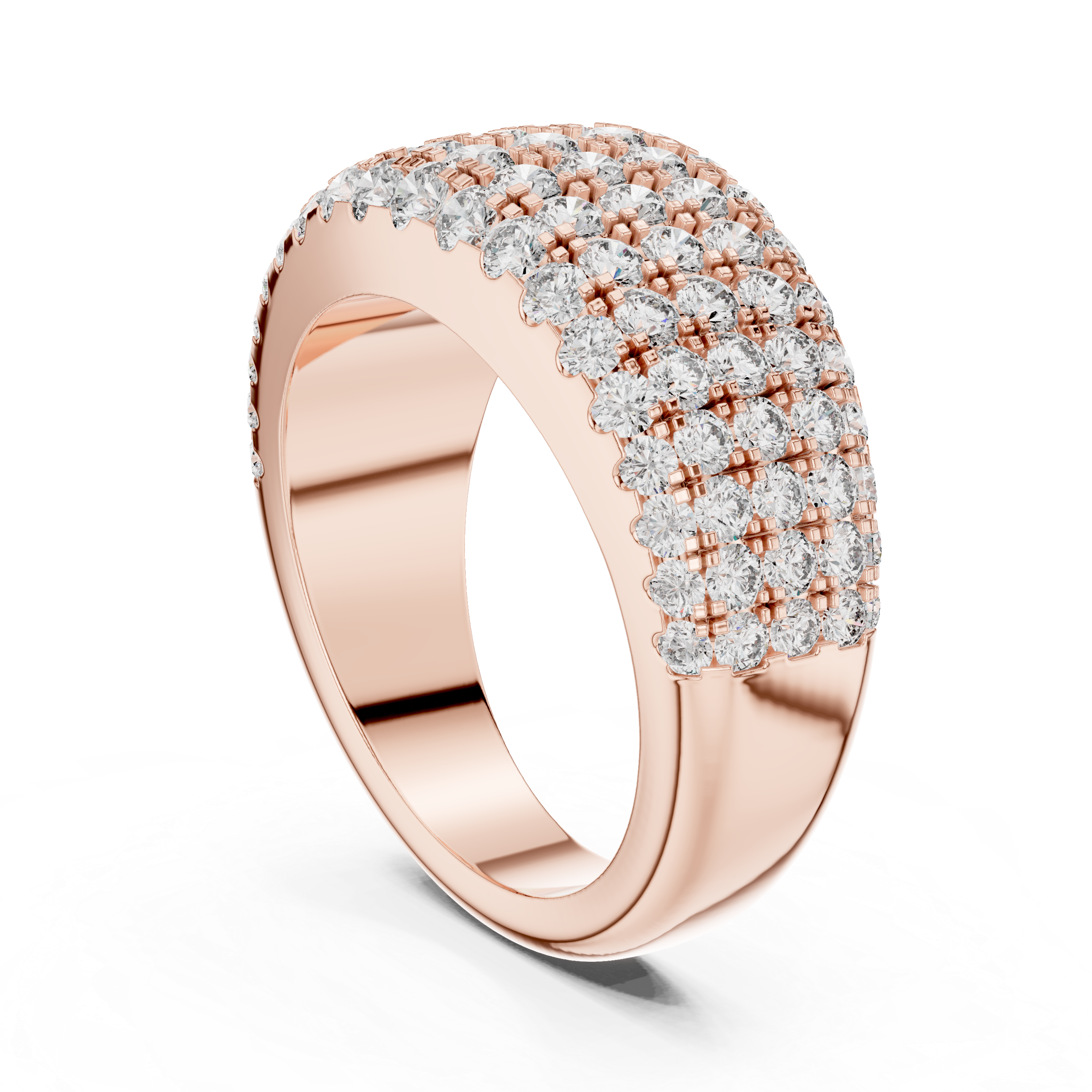 A dazzling rose gold ring adorned with rows of sparkling diamonds for a bold, elegant statement.