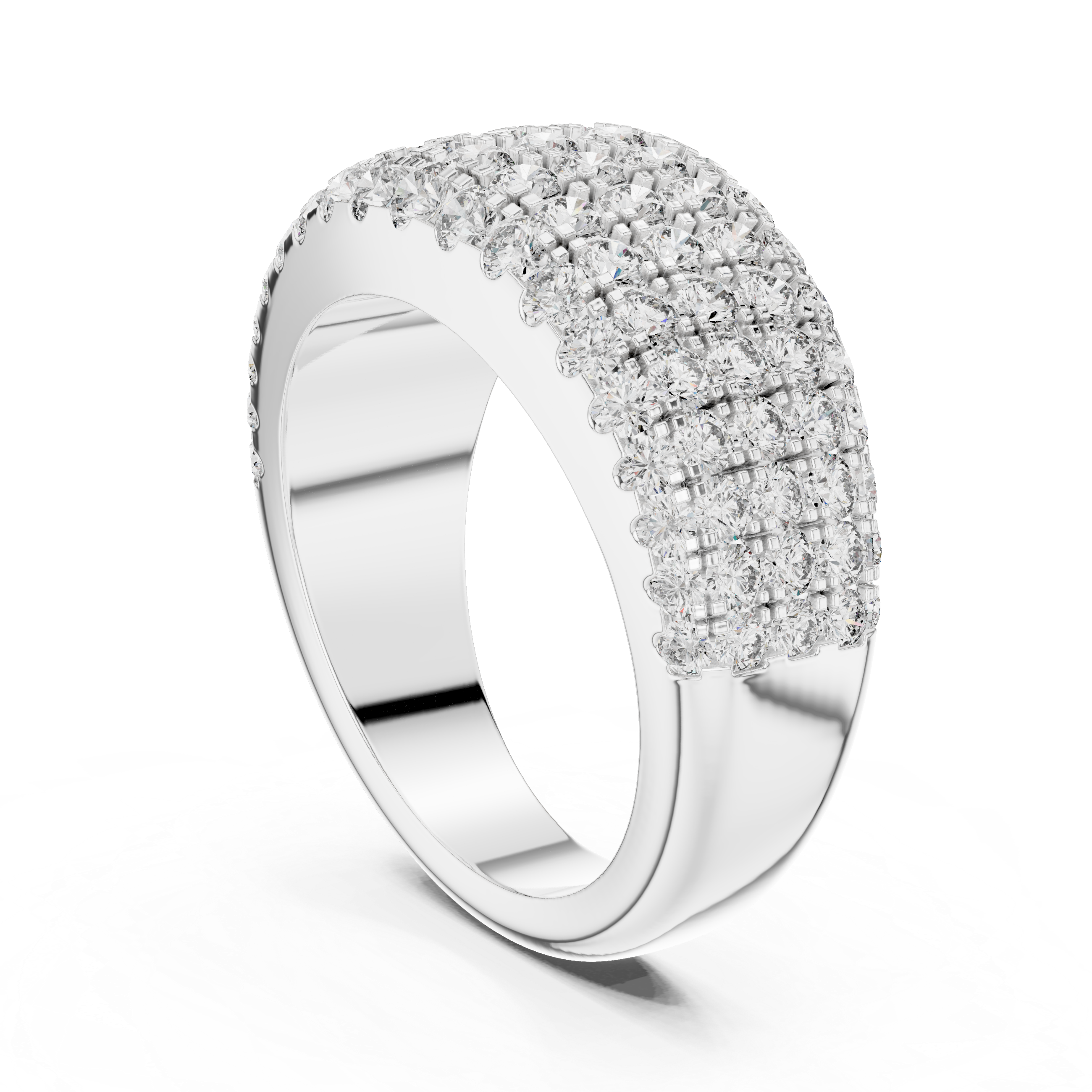 A dazzling rose gold ring adorned with rows of sparkling diamonds for a bold, elegant statement.