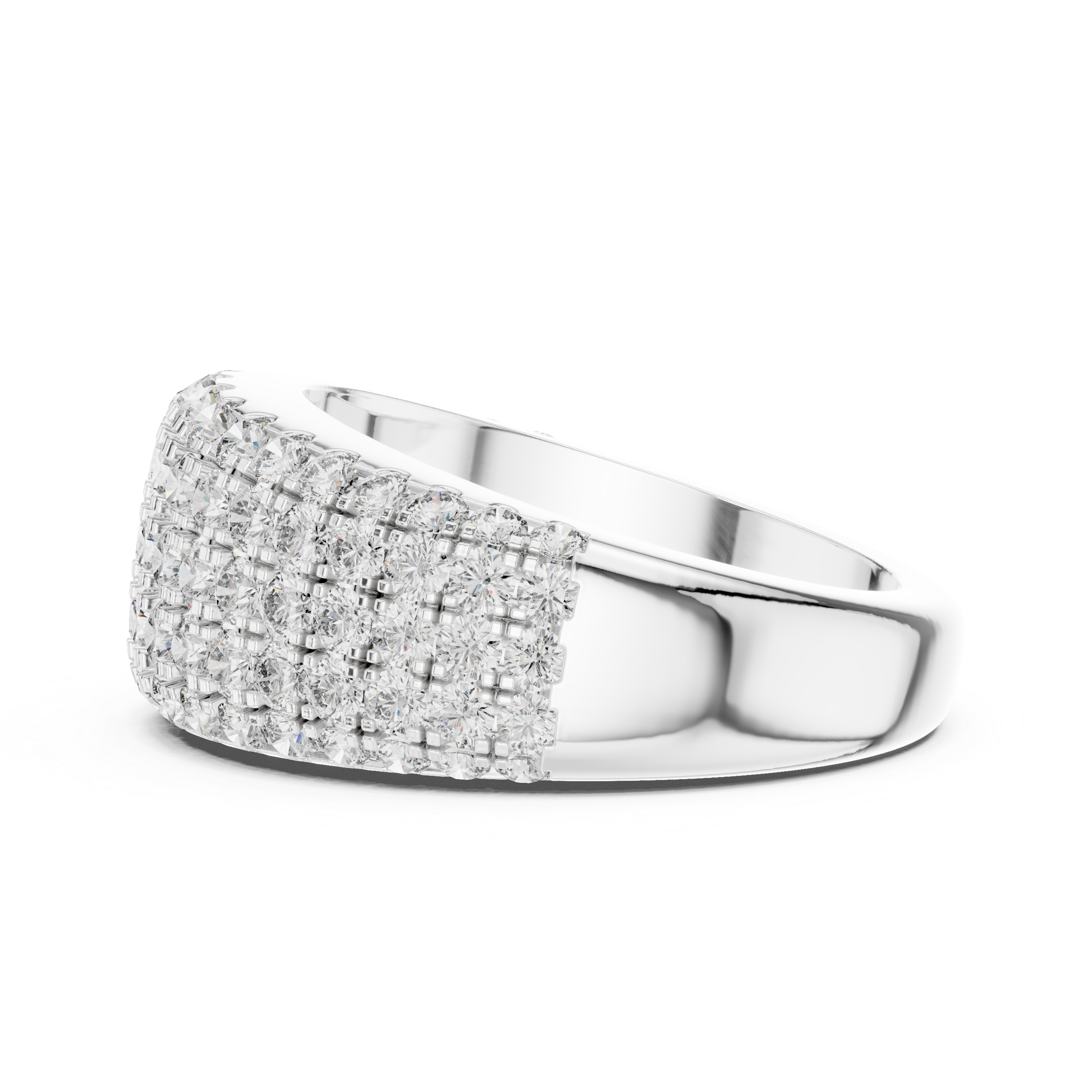 A dazzling rose gold ring adorned with rows of sparkling diamonds for a bold, elegant statement.