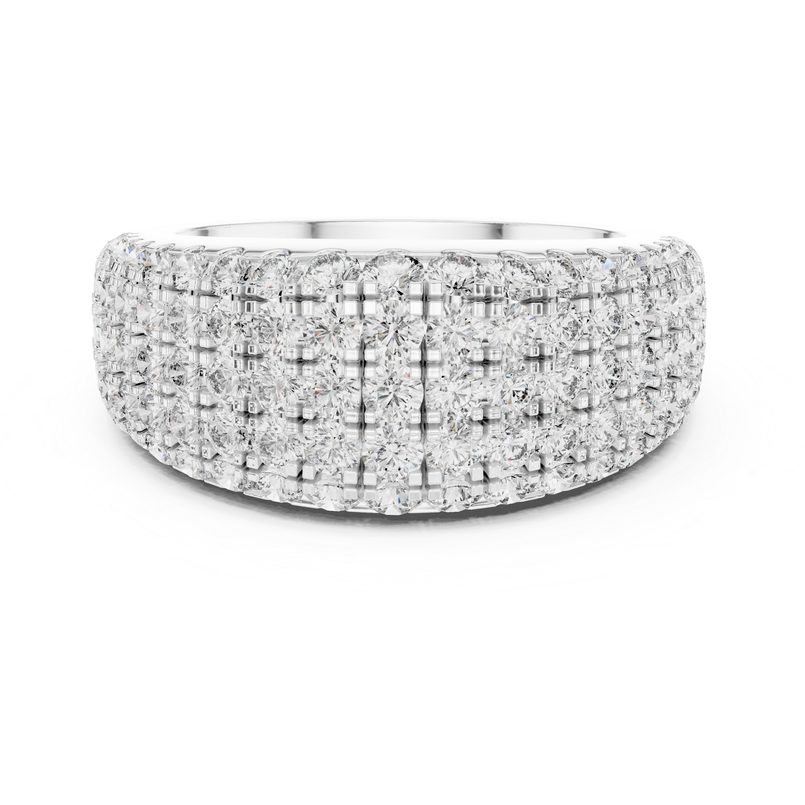 A dazzling rose gold ring adorned with rows of sparkling diamonds for a bold, elegant statement.