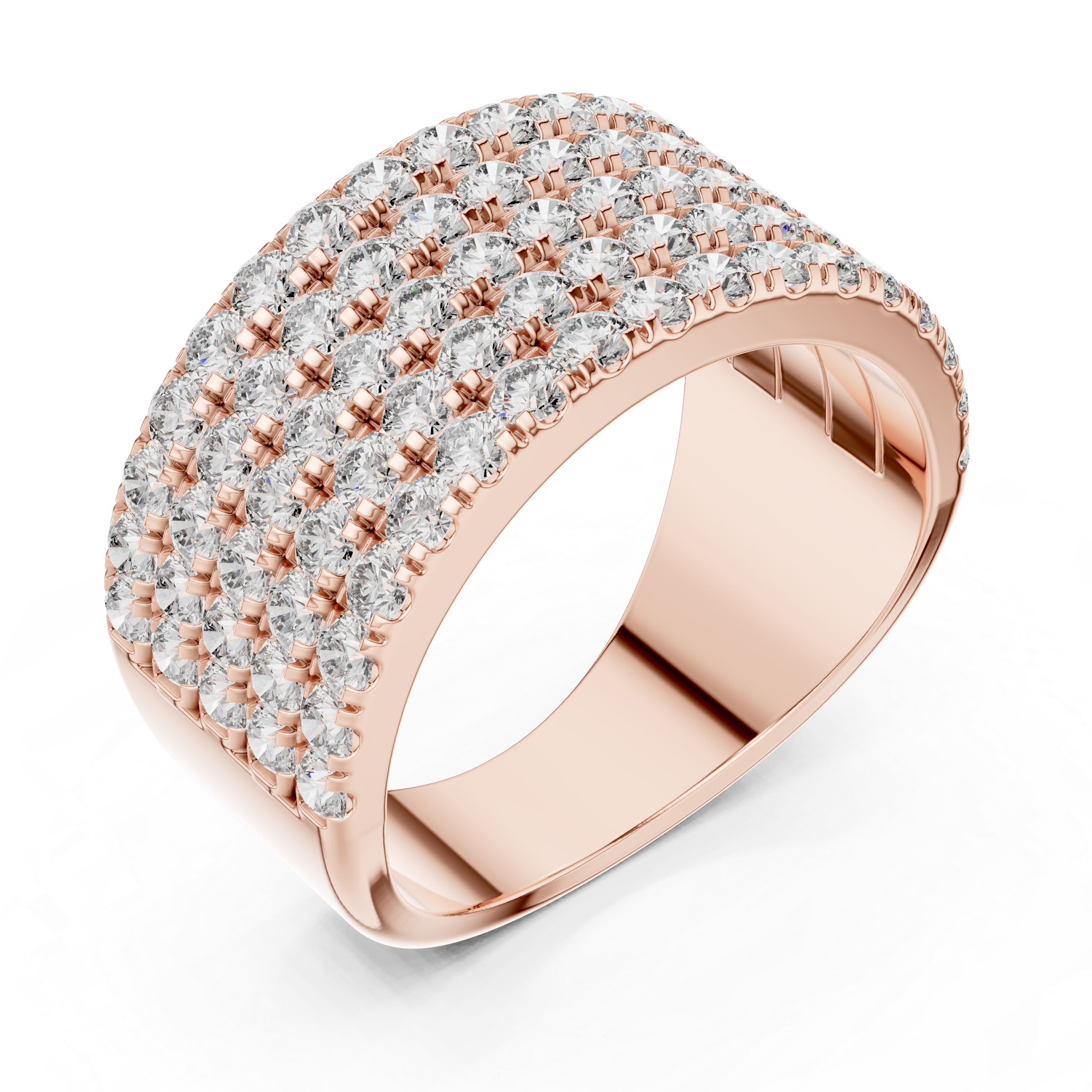 A radiant cascade of diamonds wrapped in a warm rose gold embrace sparkle