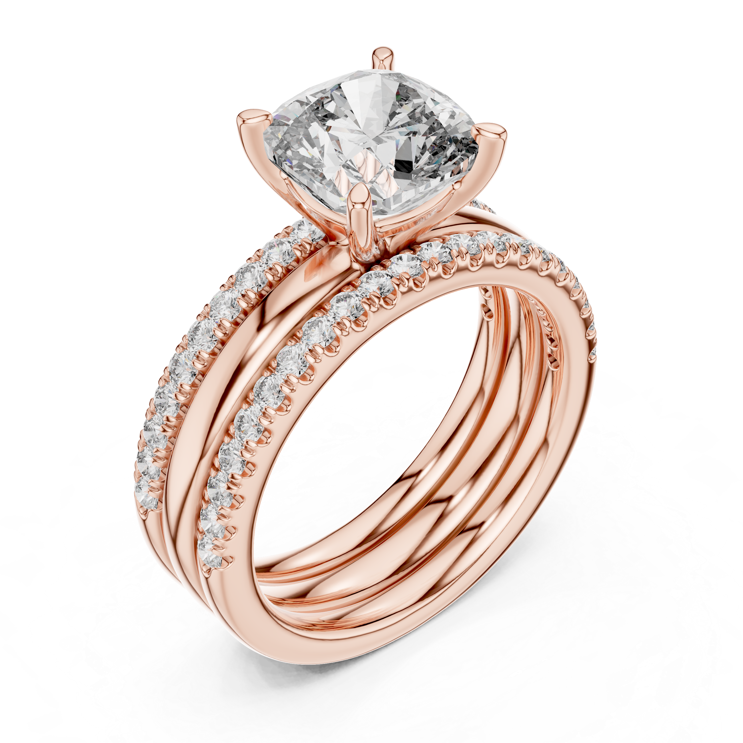 Elegant Rose Gold Cushion-Cut Diamond Engagement Ring with Pavé Band
