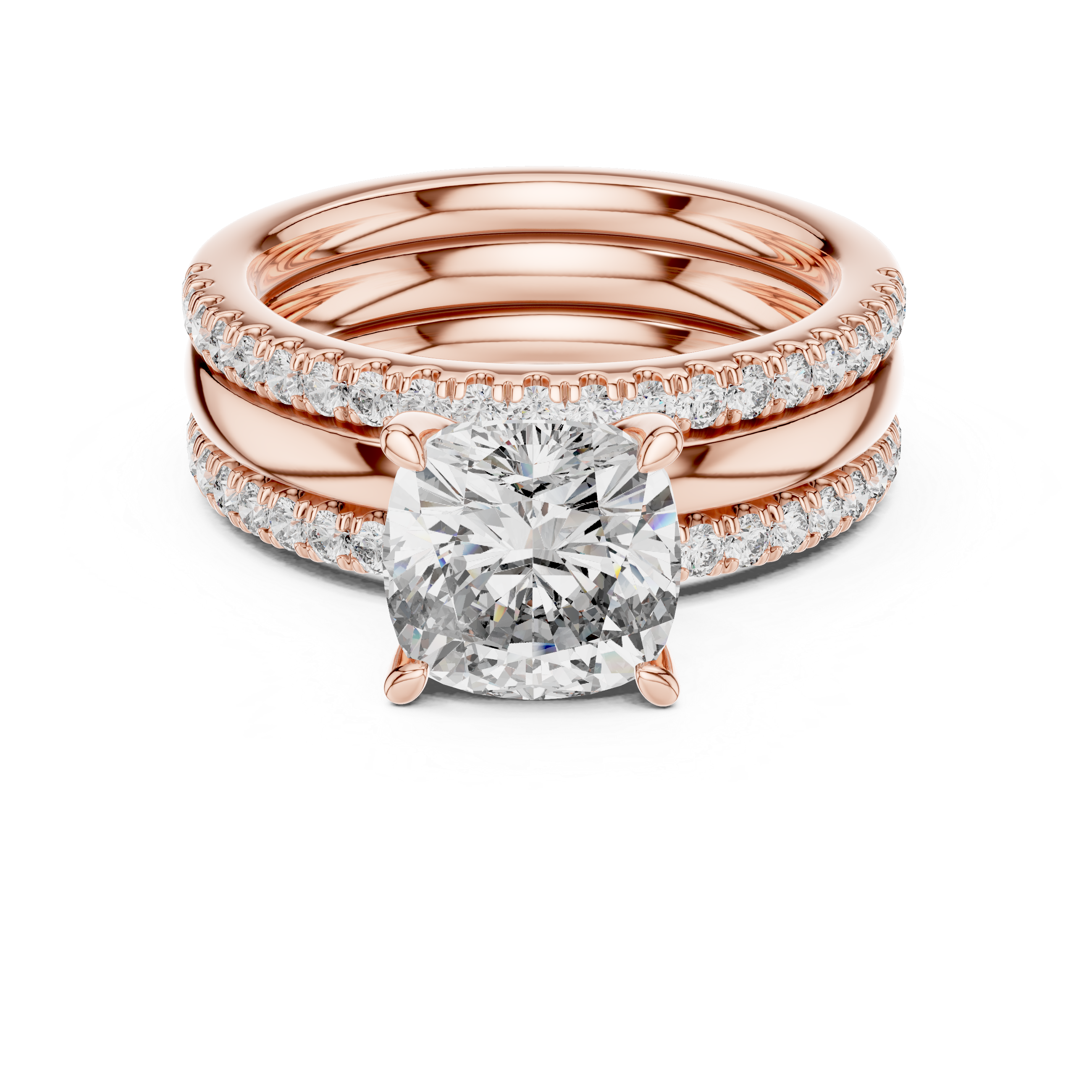 Elegant Rose Gold Cushion-Cut Diamond Engagement Ring with Pavé Band