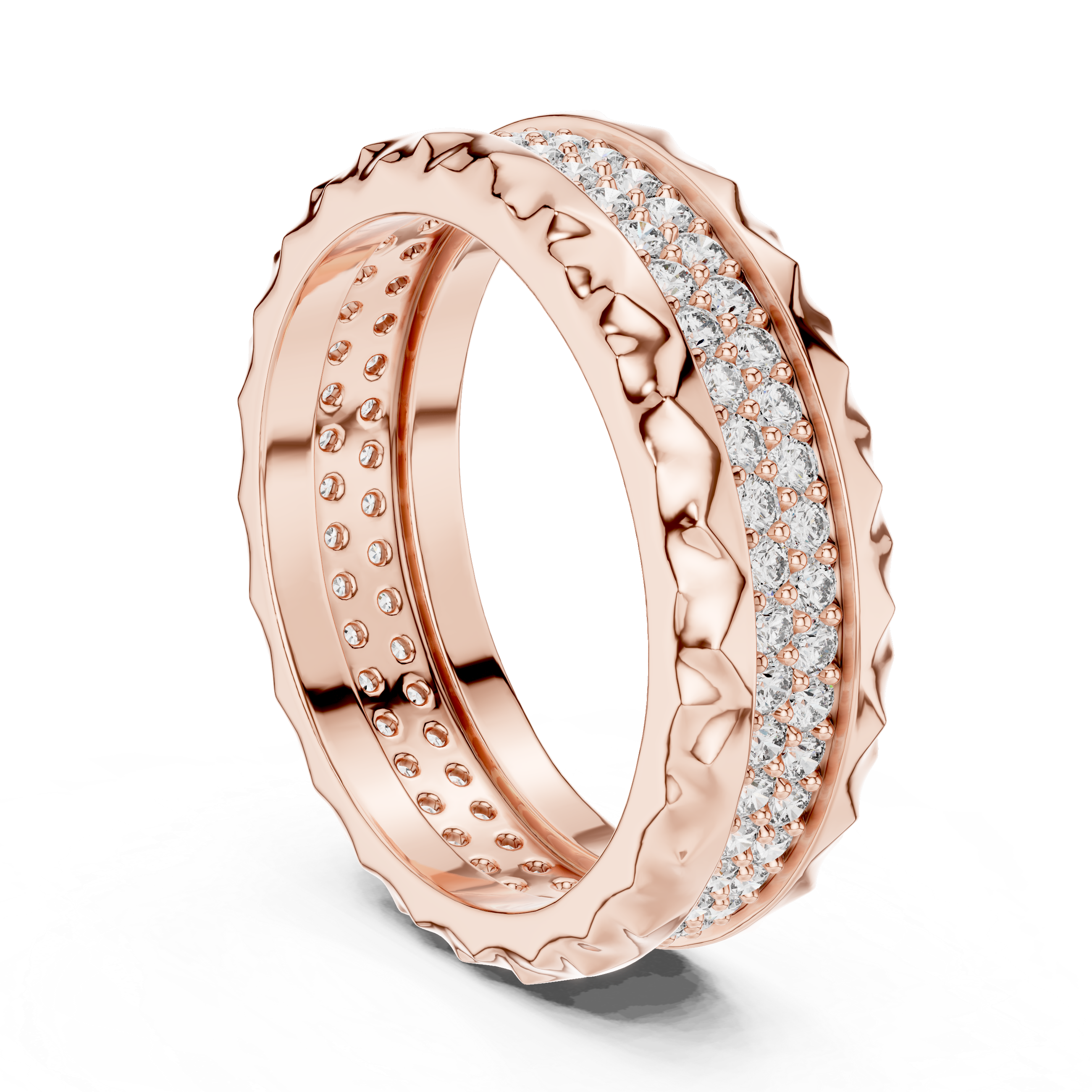 Elegant Rose Gold Diamond Eternity Band with Textured Edges