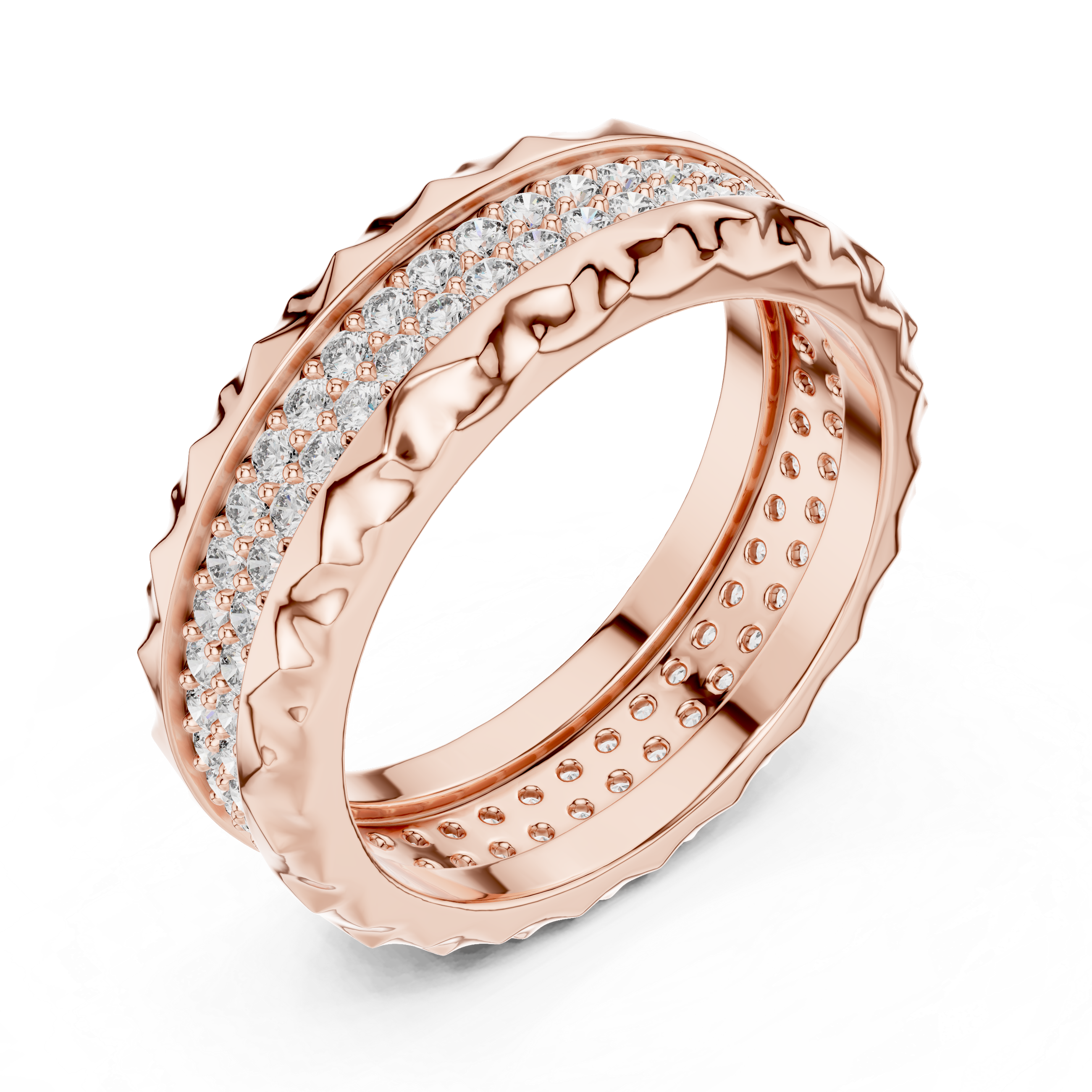 Elegant Rose Gold Diamond Eternity Band with Textured Edges