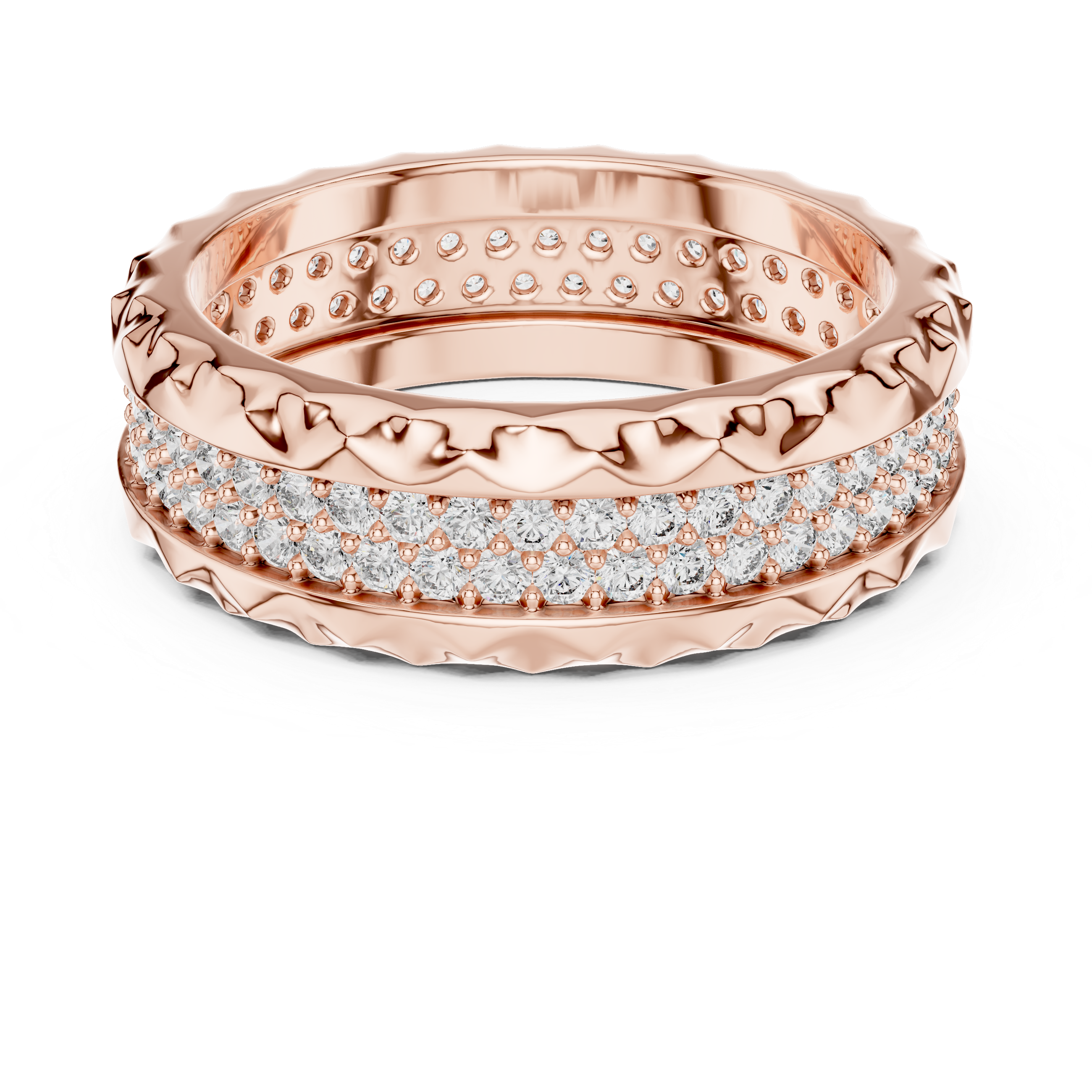 Elegant Rose Gold Diamond Eternity Band with Textured Edges