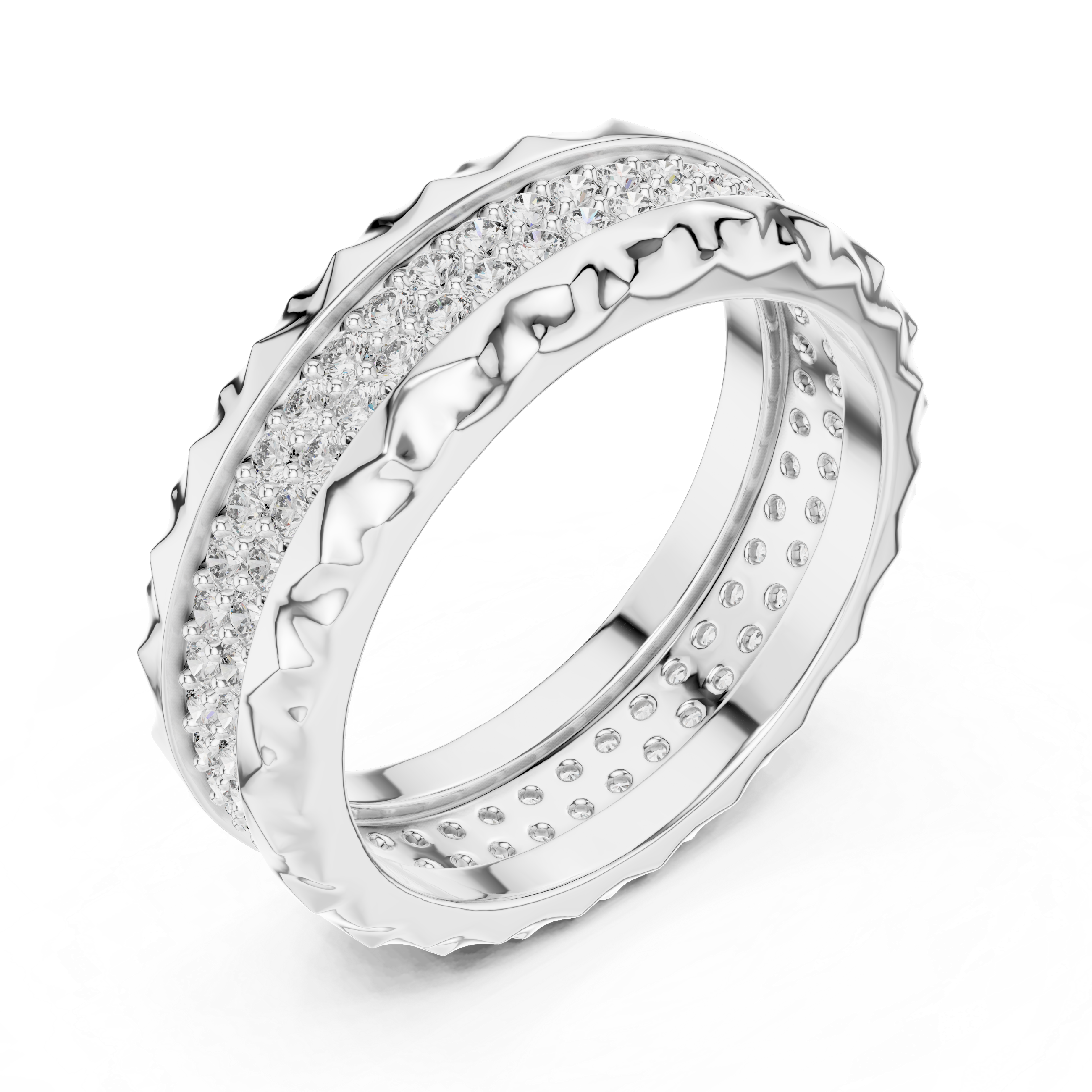Elegant Rose Gold Diamond Eternity Band with Textured Edges