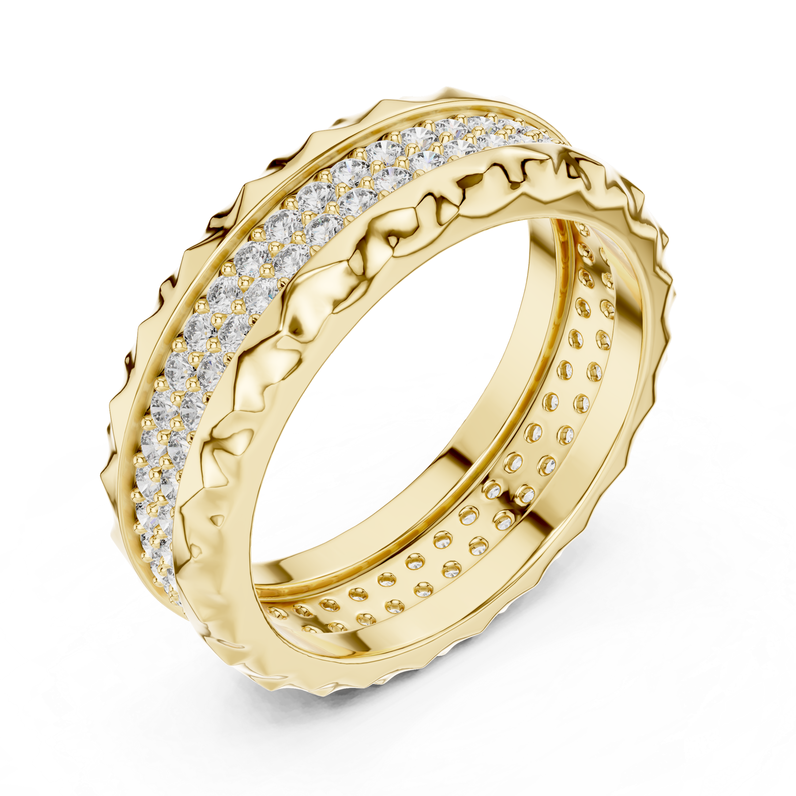 Elegant Rose Gold Diamond Eternity Band with Textured Edges