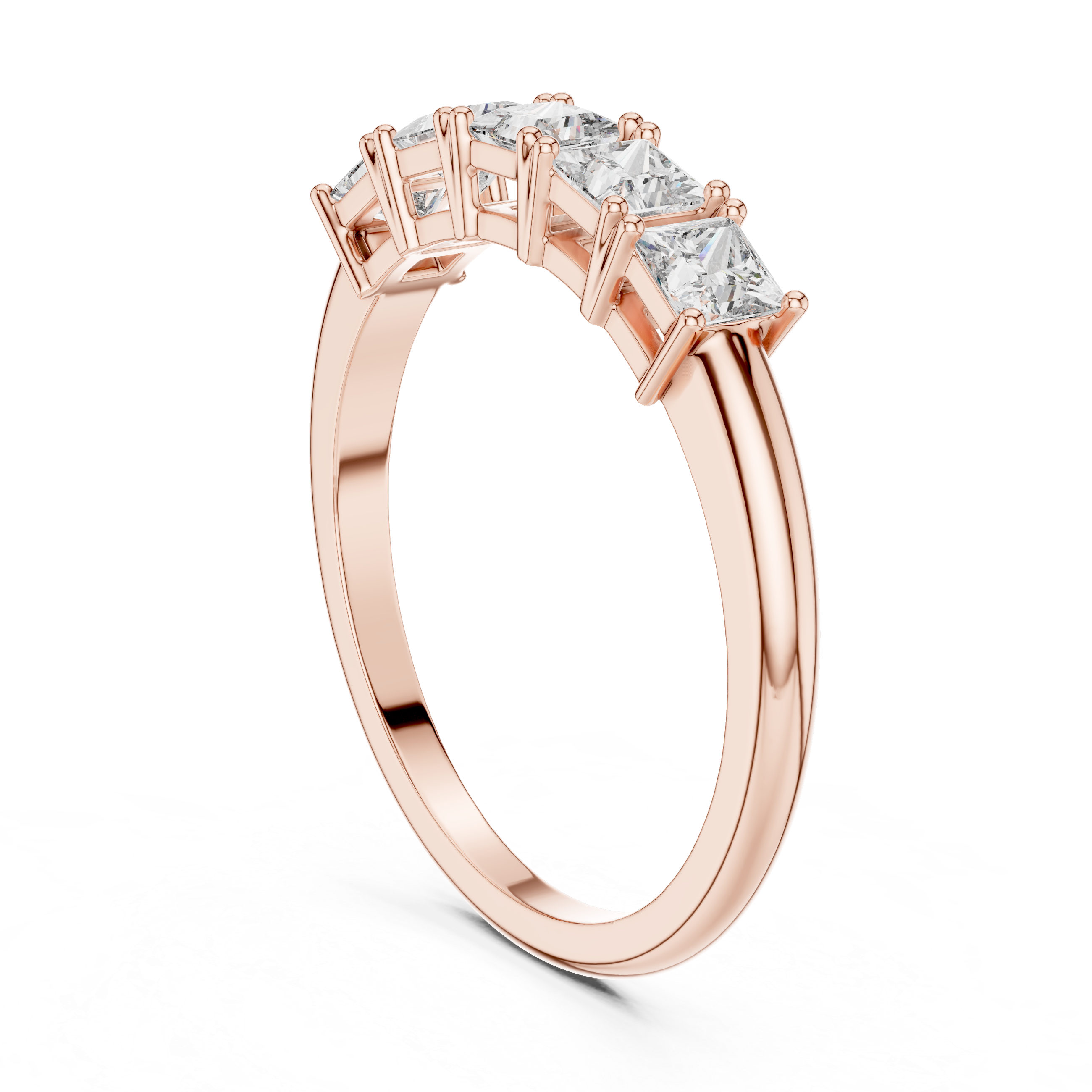 Elegant Rose Gold Five-Diamond Princess Cut Ring