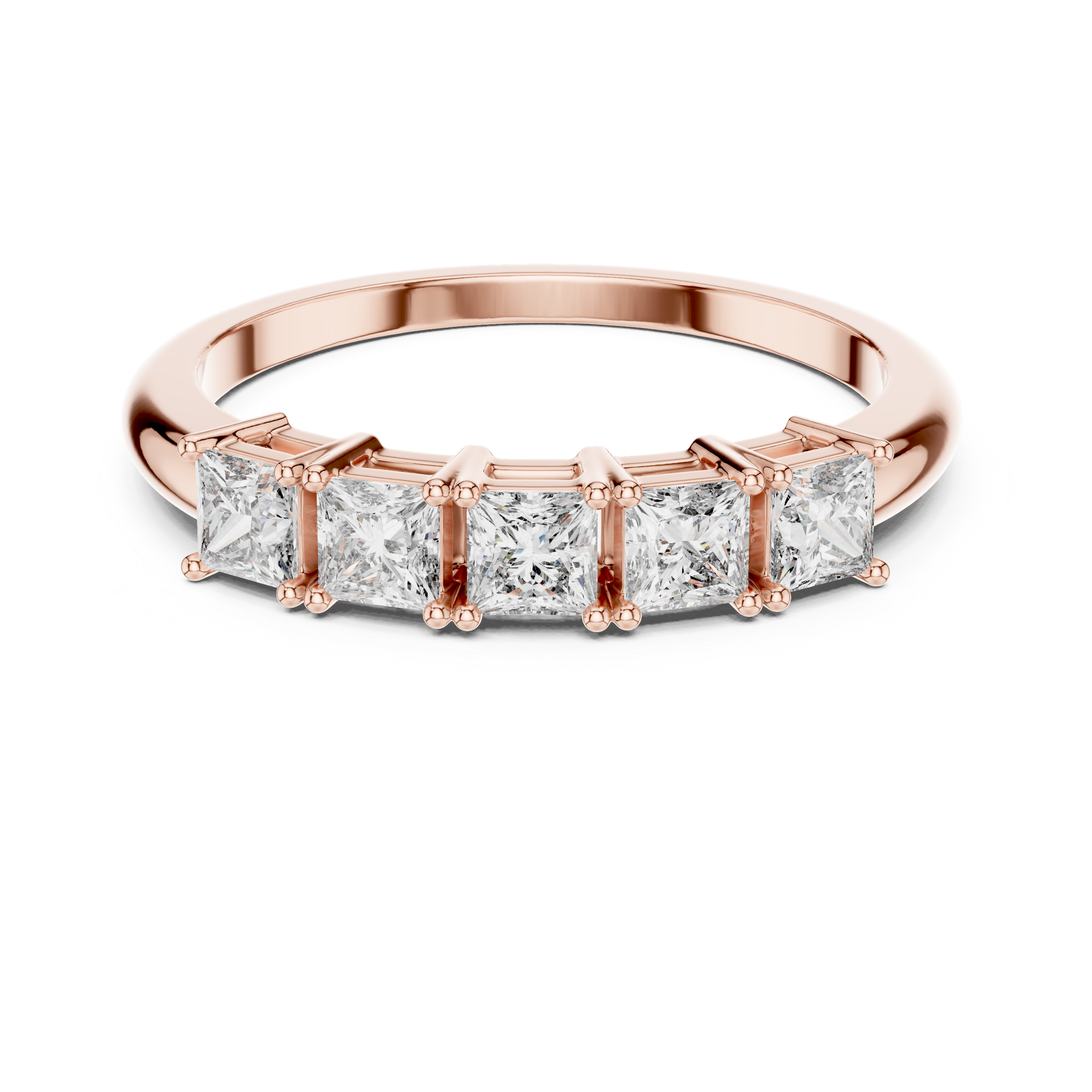Elegant Rose Gold Five-Diamond Princess Cut Ring