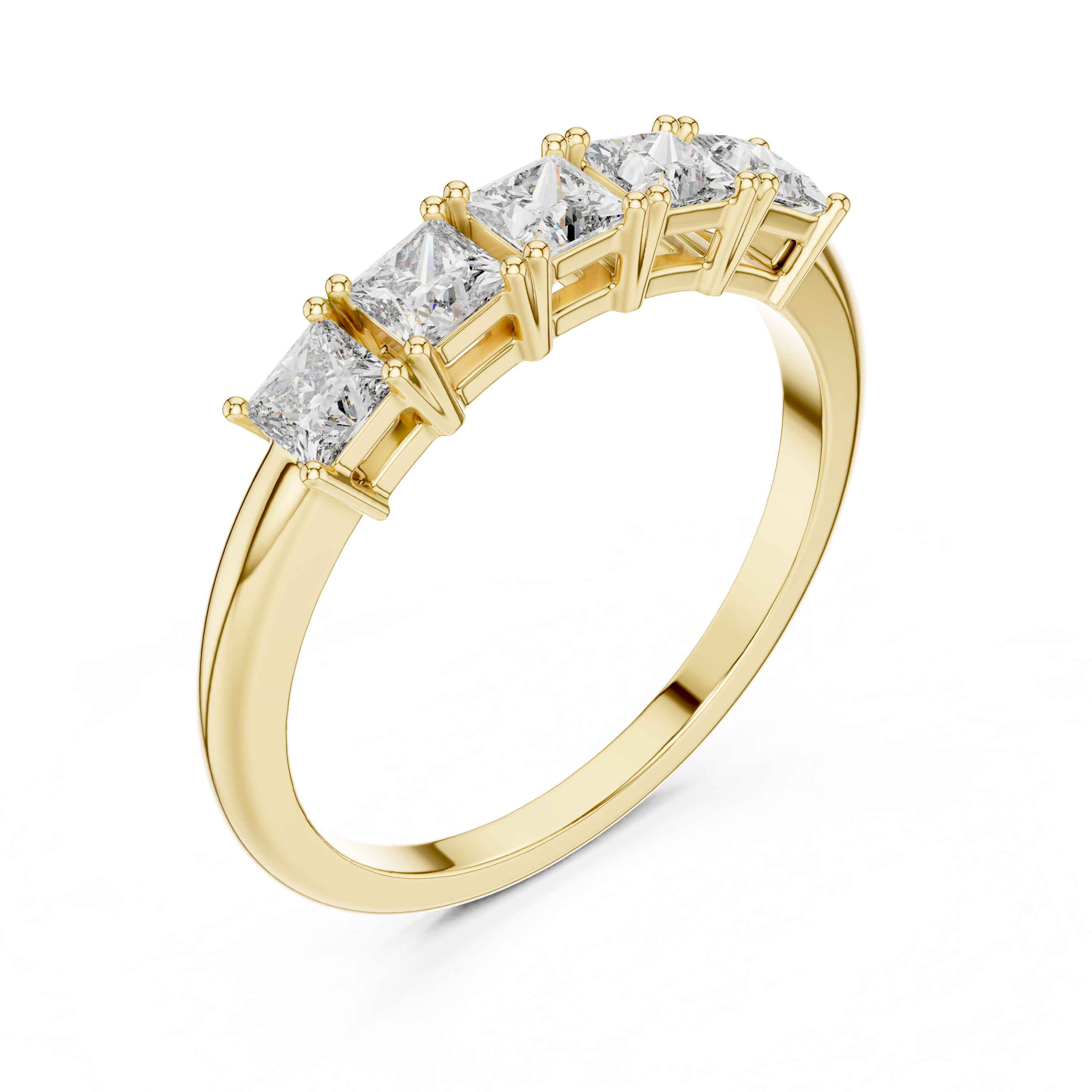 Elegant Rose Gold Five-Diamond Princess Cut Ring
