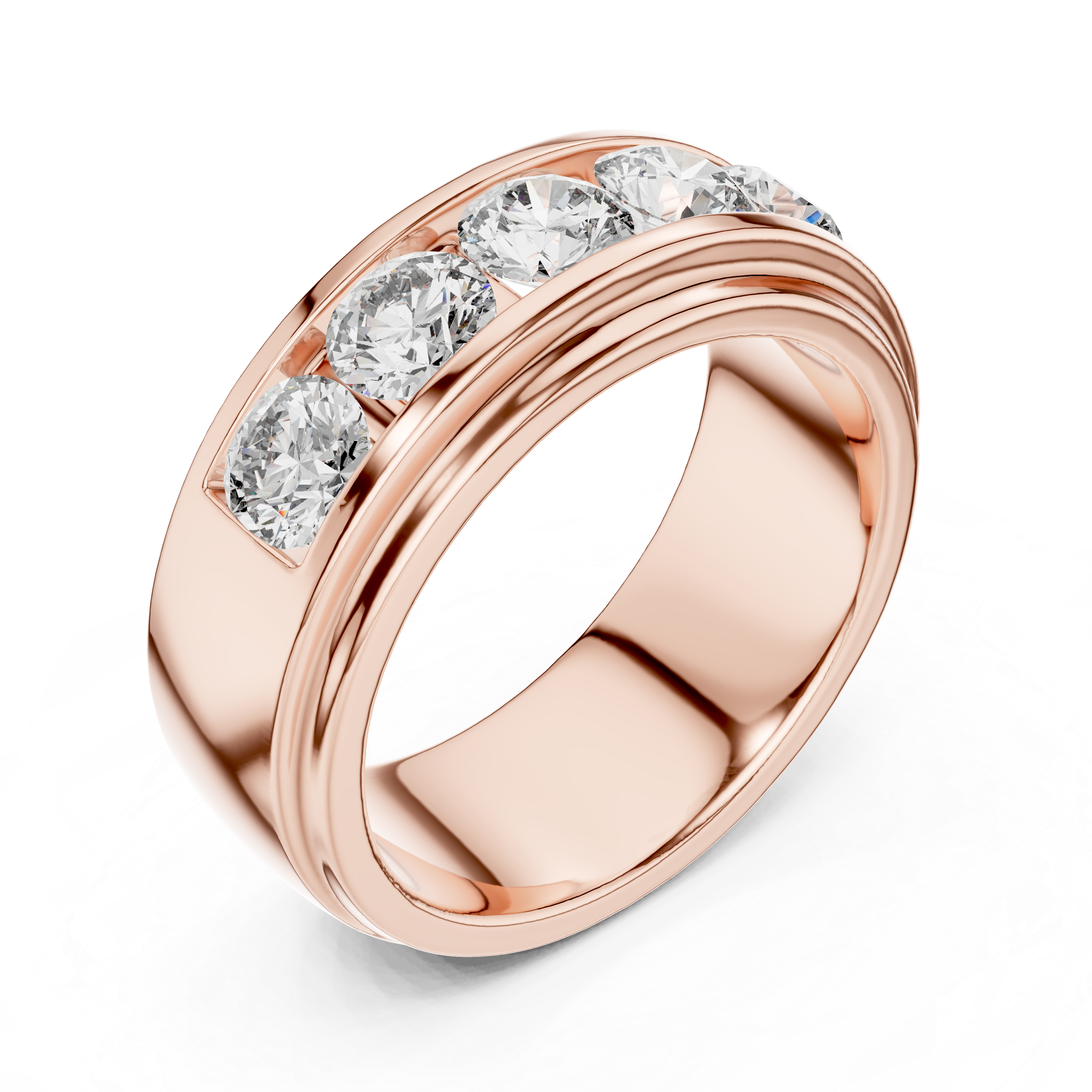 Rose Gold Band Ring with Five Large Diamonds