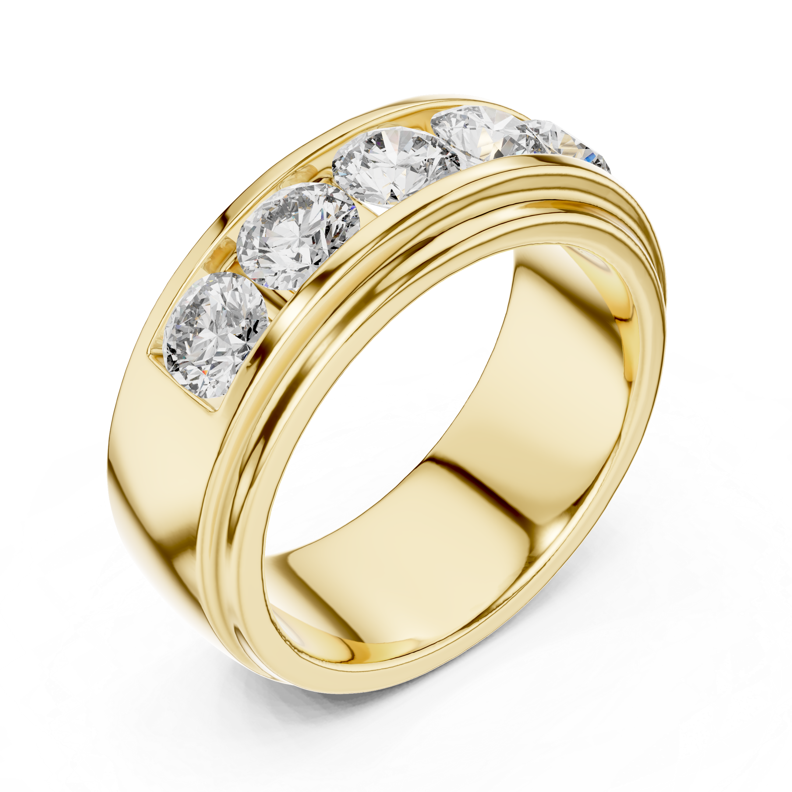 Rose Gold Band Ring with Five Large Diamonds