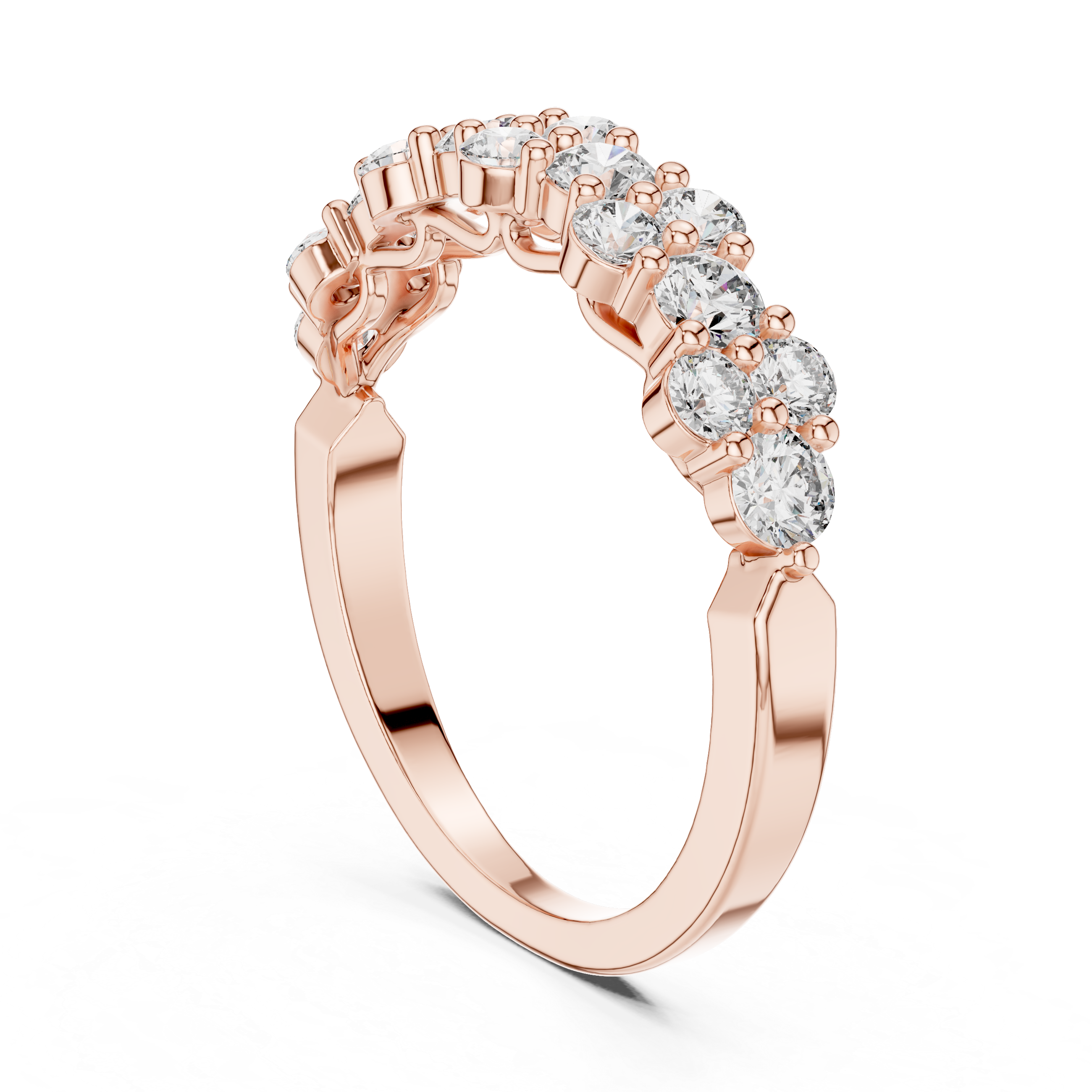 Elegant Double Row Diamond Gold Band Ring