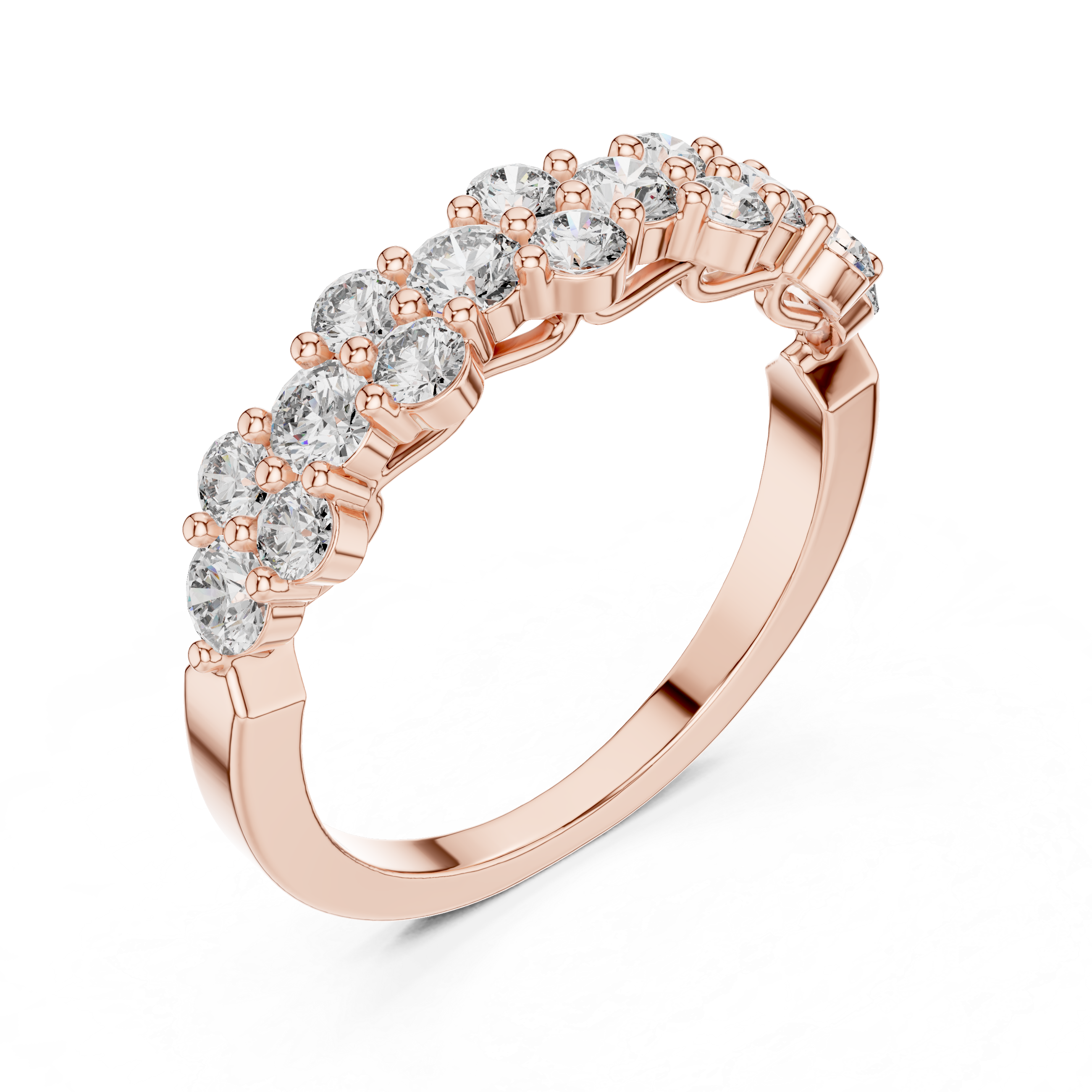 Elegant Double Row Diamond Gold Band Ring