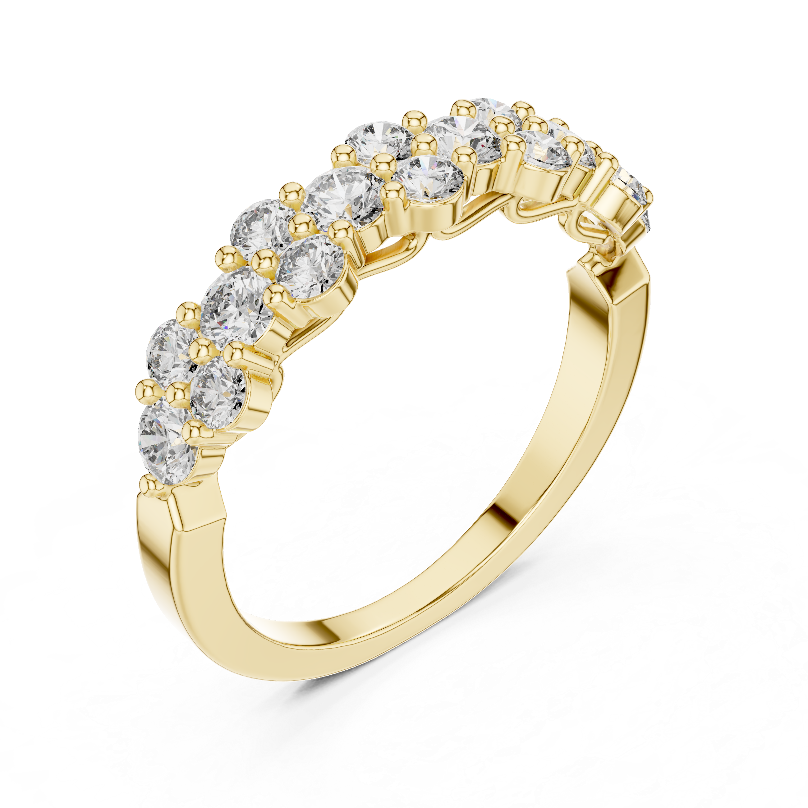 Elegant Double Row Diamond Gold Band Ring