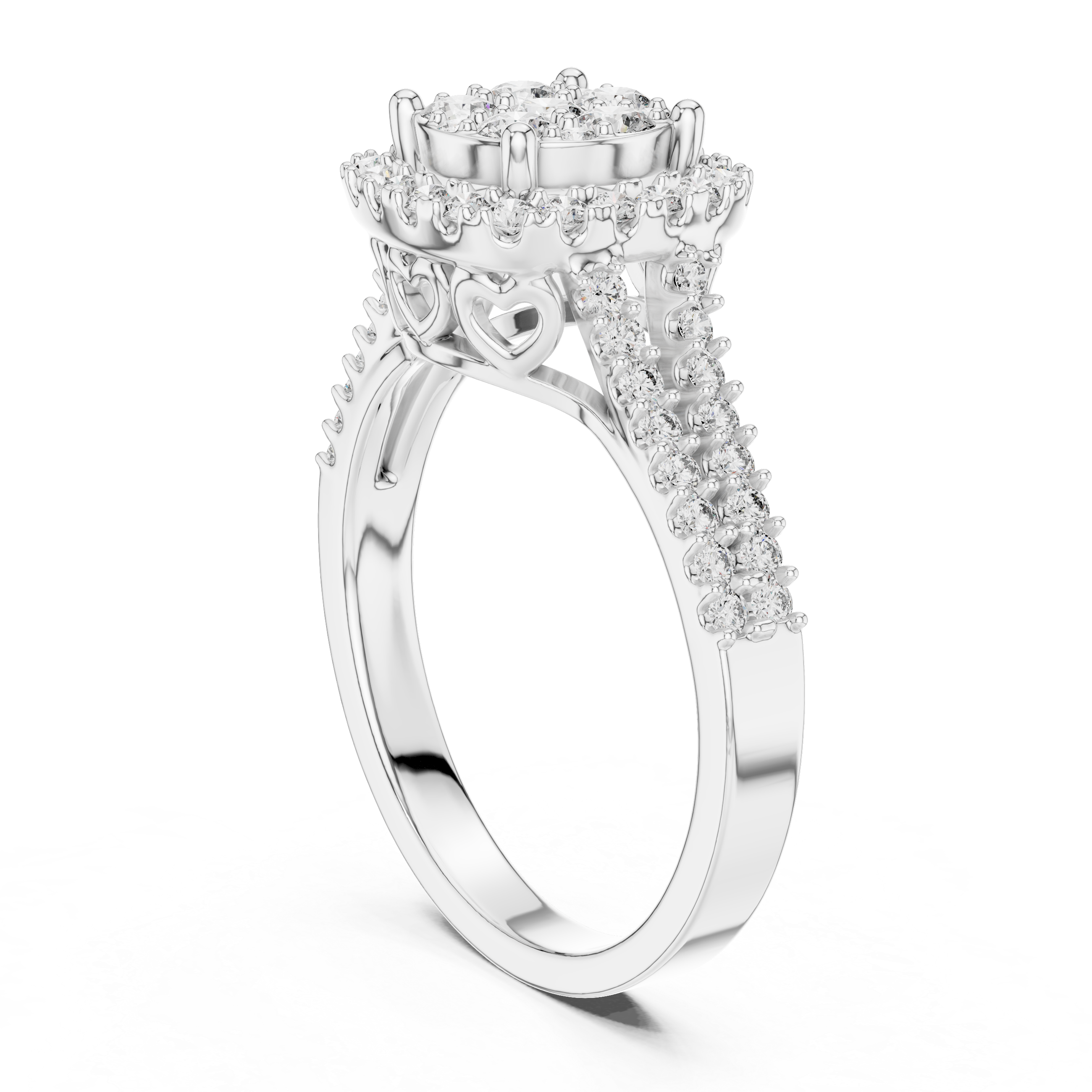 Elegant Rose Gold Diamond Halo Engagement Ring with Heart Detailing