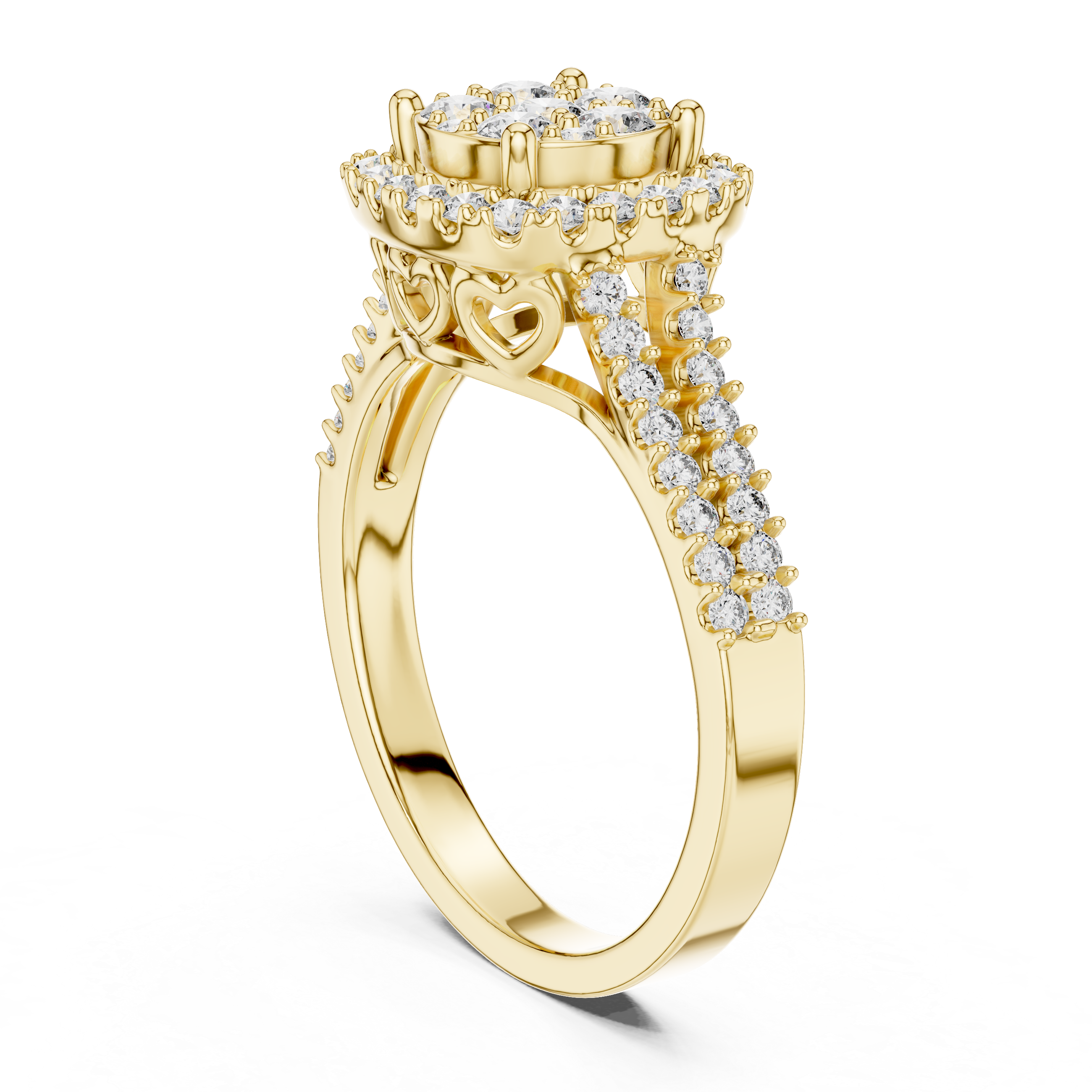 Elegant Rose Gold Diamond Halo Engagement Ring with Heart Detailing