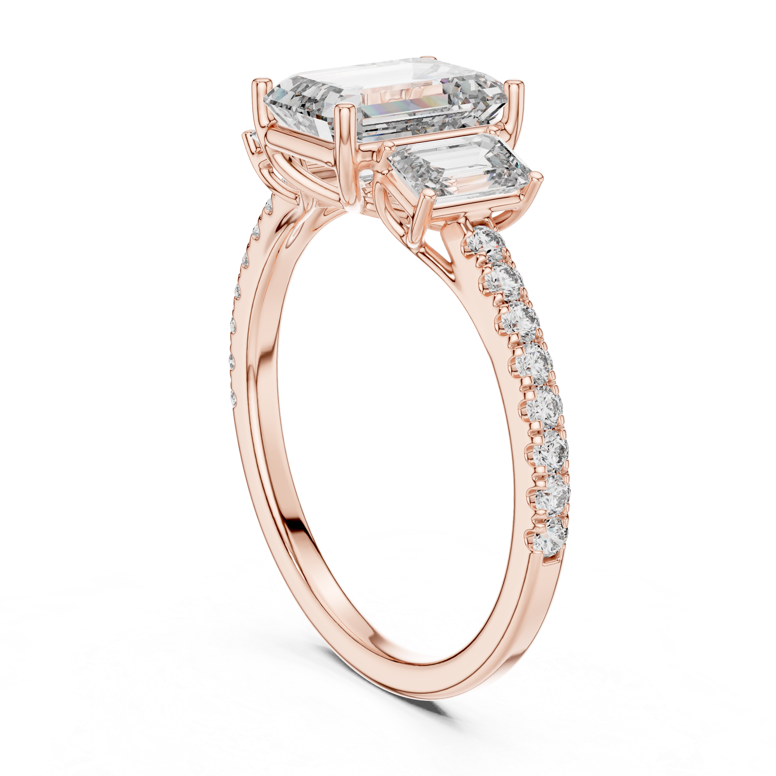 Rose Gold Emerald Cut Diamond Engagement Ring.