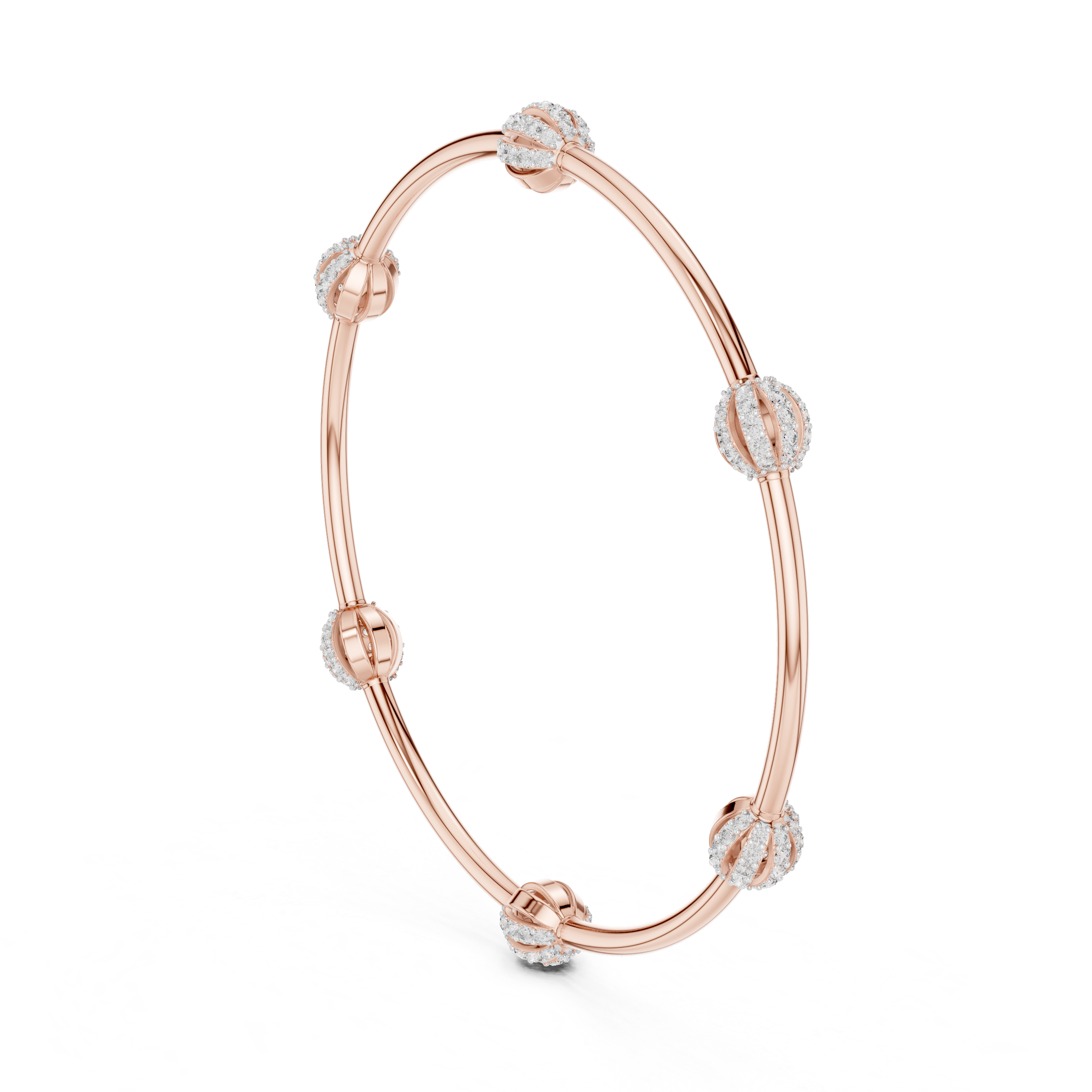 Minimalist Rose Gold Bangle with Sparkling Diamond Spheres