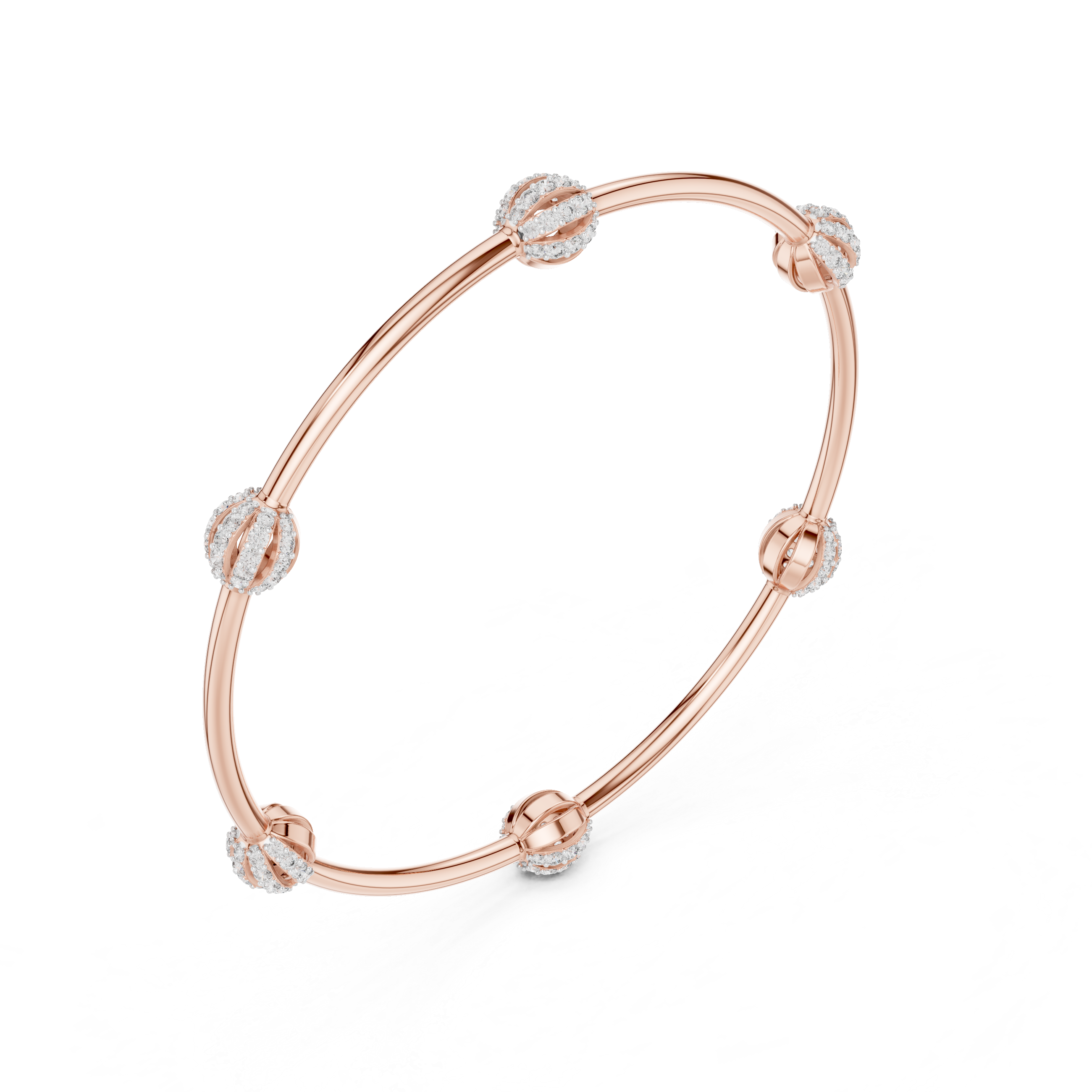 Minimalist Rose Gold Bangle with Sparkling Diamond Spheres