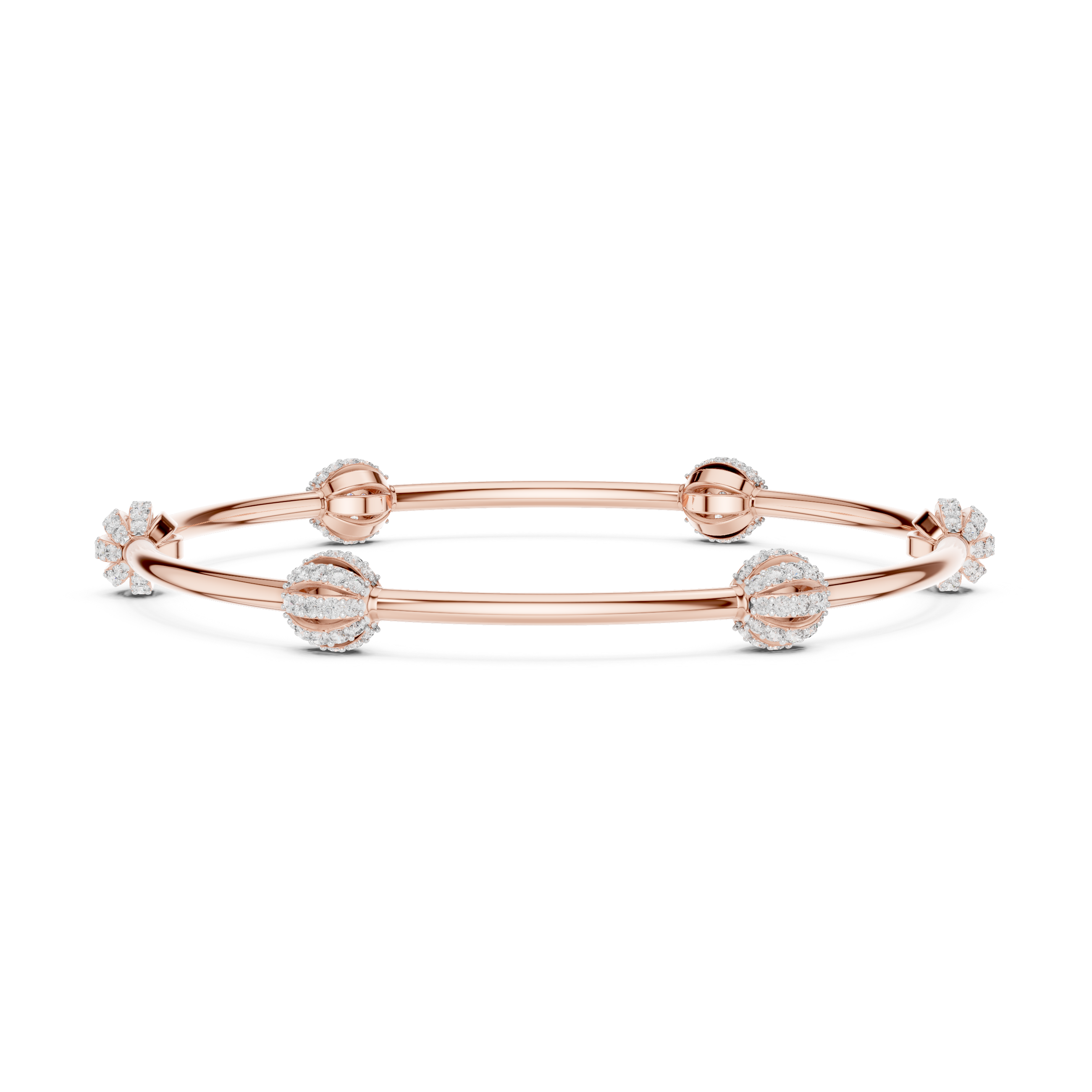 Minimalist Rose Gold Bangle with Sparkling Diamond Spheres
