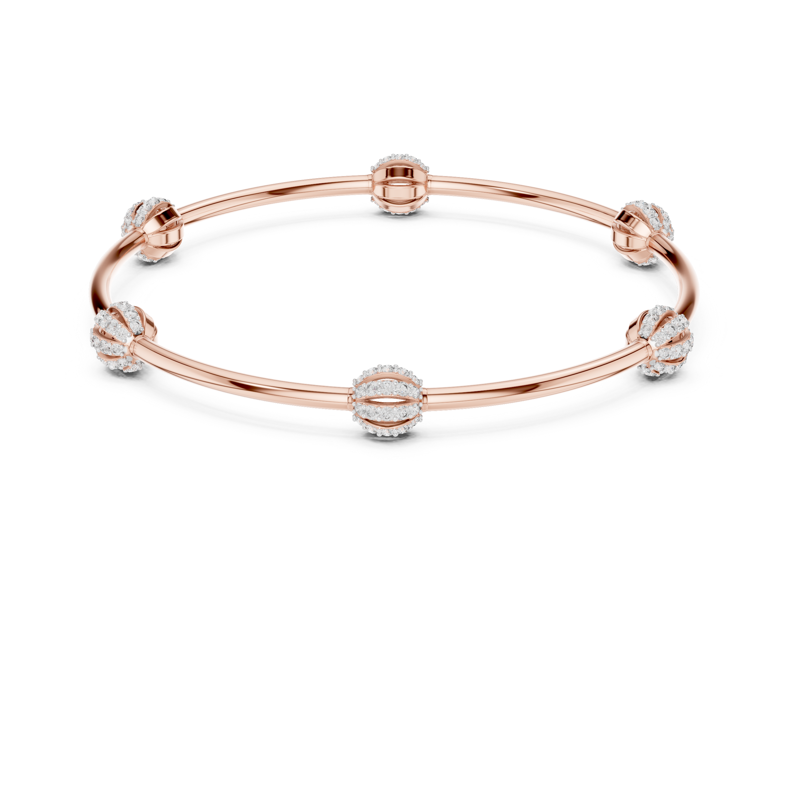 Minimalist Rose Gold Bangle with Sparkling Diamond Spheres
