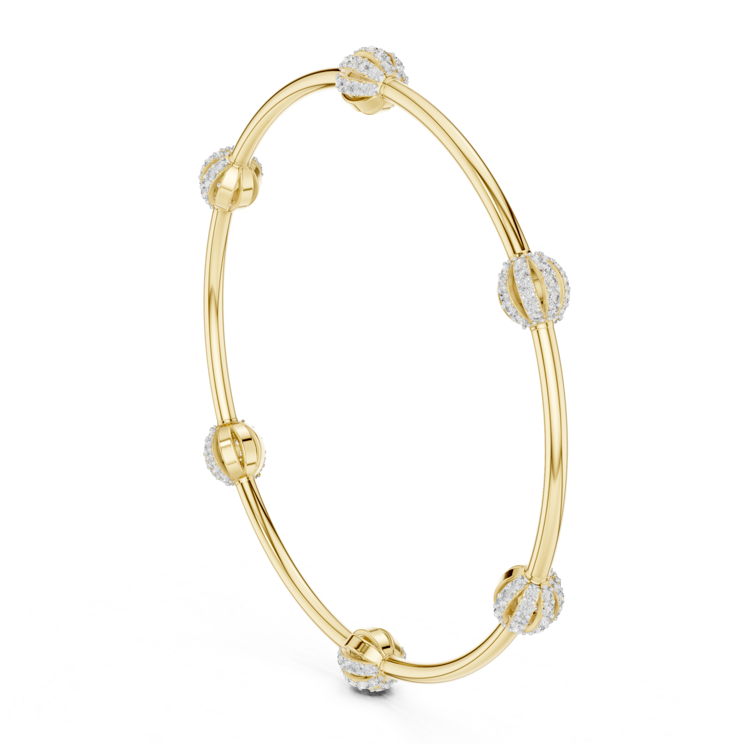 Minimalist Rose Gold Bangle with Sparkling Diamond Spheres"