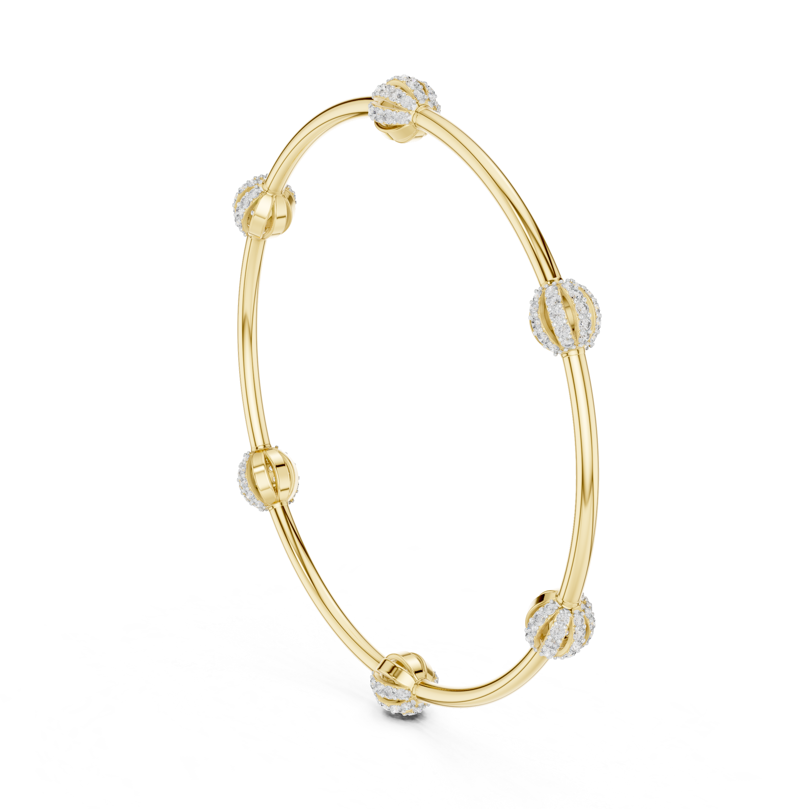 Minimalist Rose Gold Bangle with Sparkling Diamond Spheres