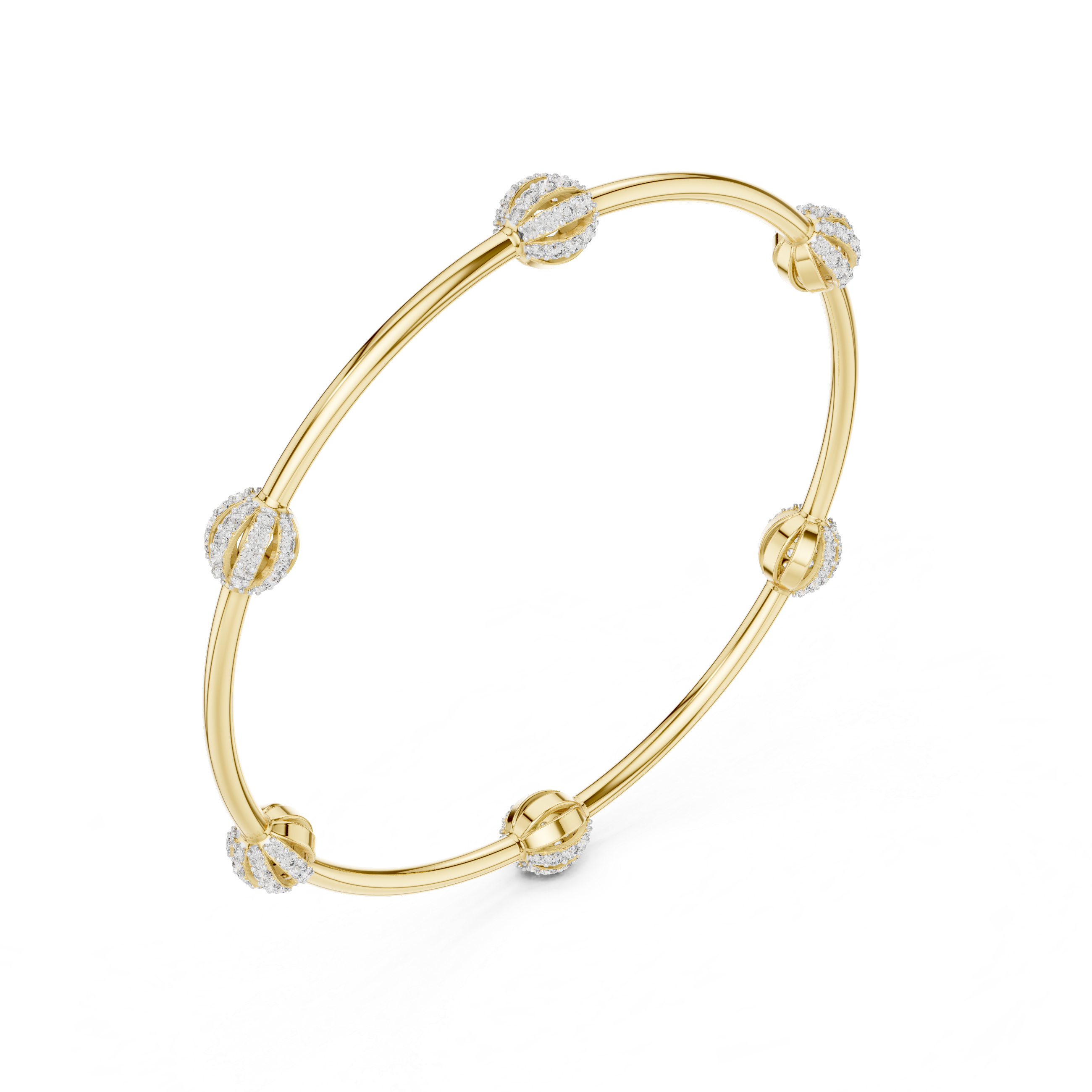 Minimalist Rose Gold Bangle with Sparkling Diamond Spheres