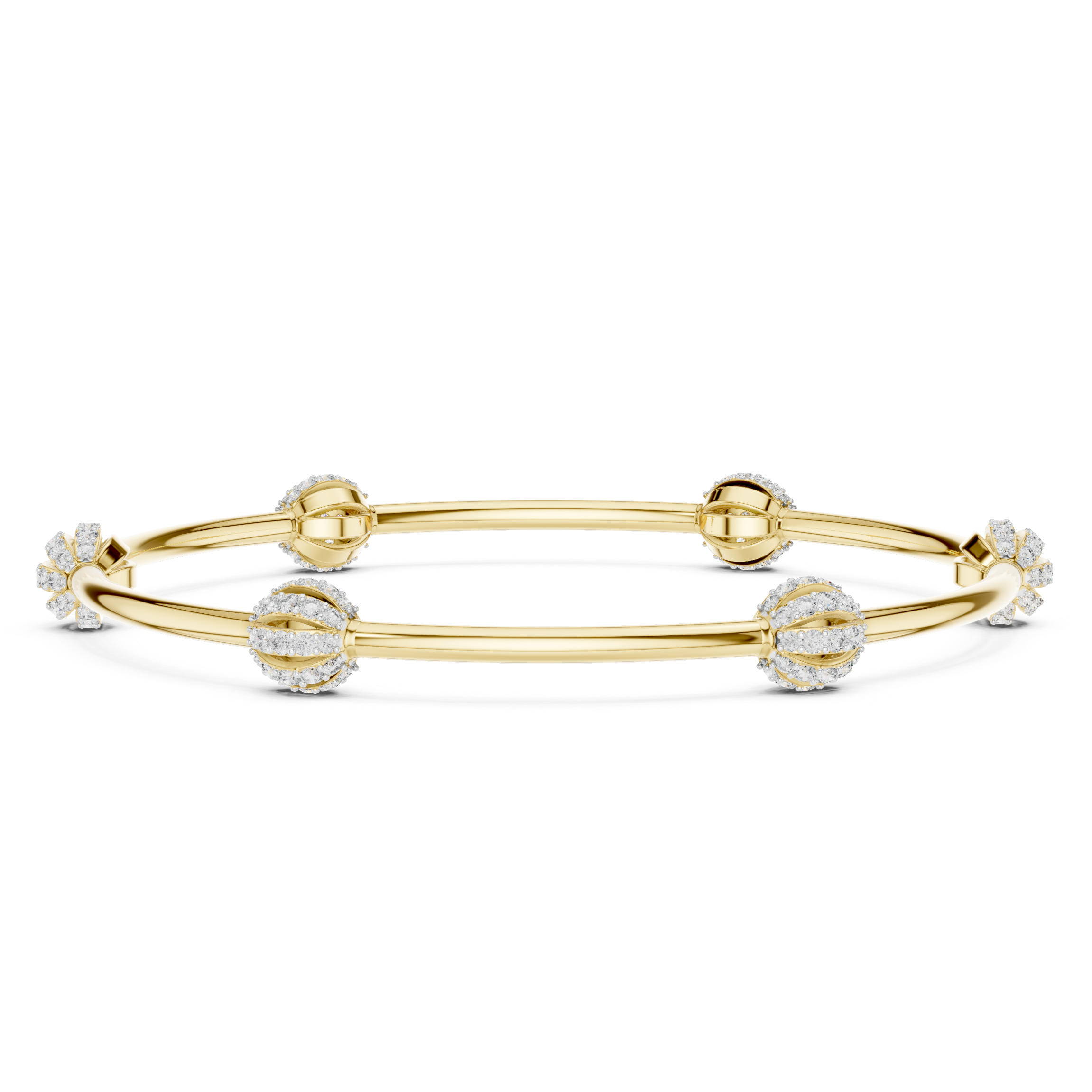 Minimalist Rose Gold Bangle with Sparkling Diamond Spheres"