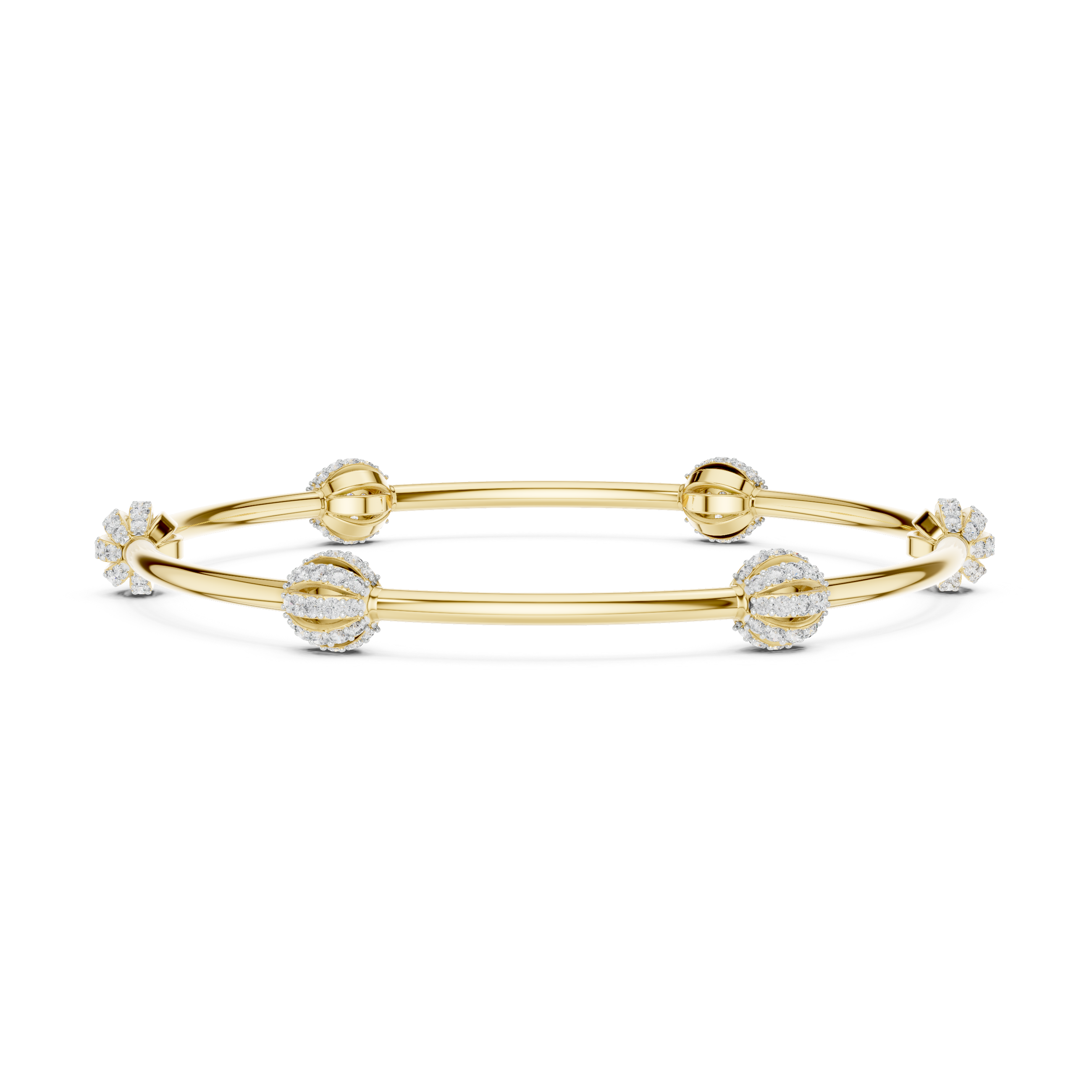 Minimalist Rose Gold Bangle with Sparkling Diamond Spheres