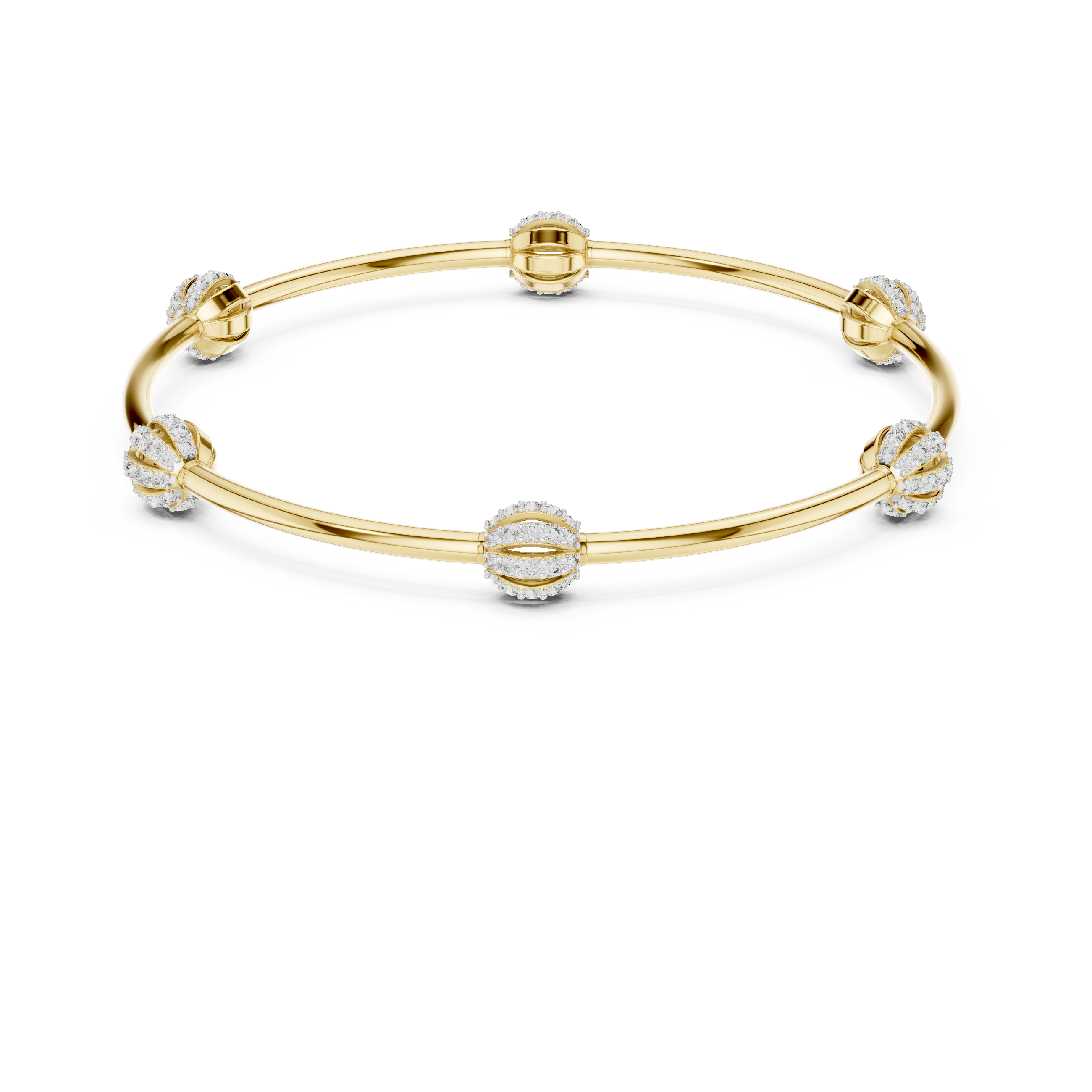 Minimalist Rose Gold Bangle with Sparkling Diamond Spheres