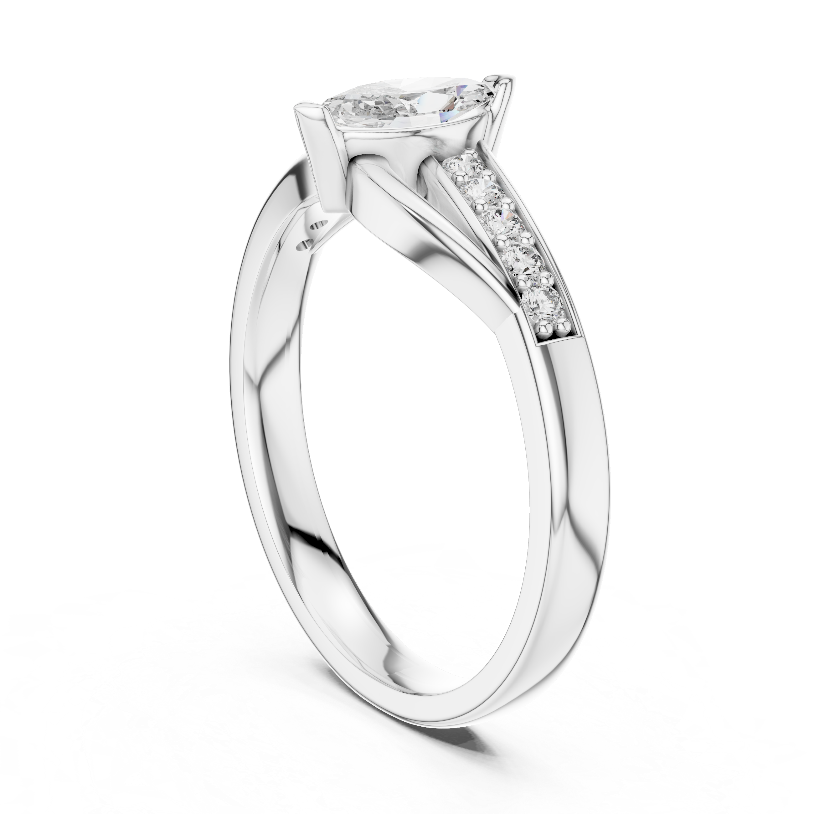 Solitaire Ring with Side Diamond Accents
