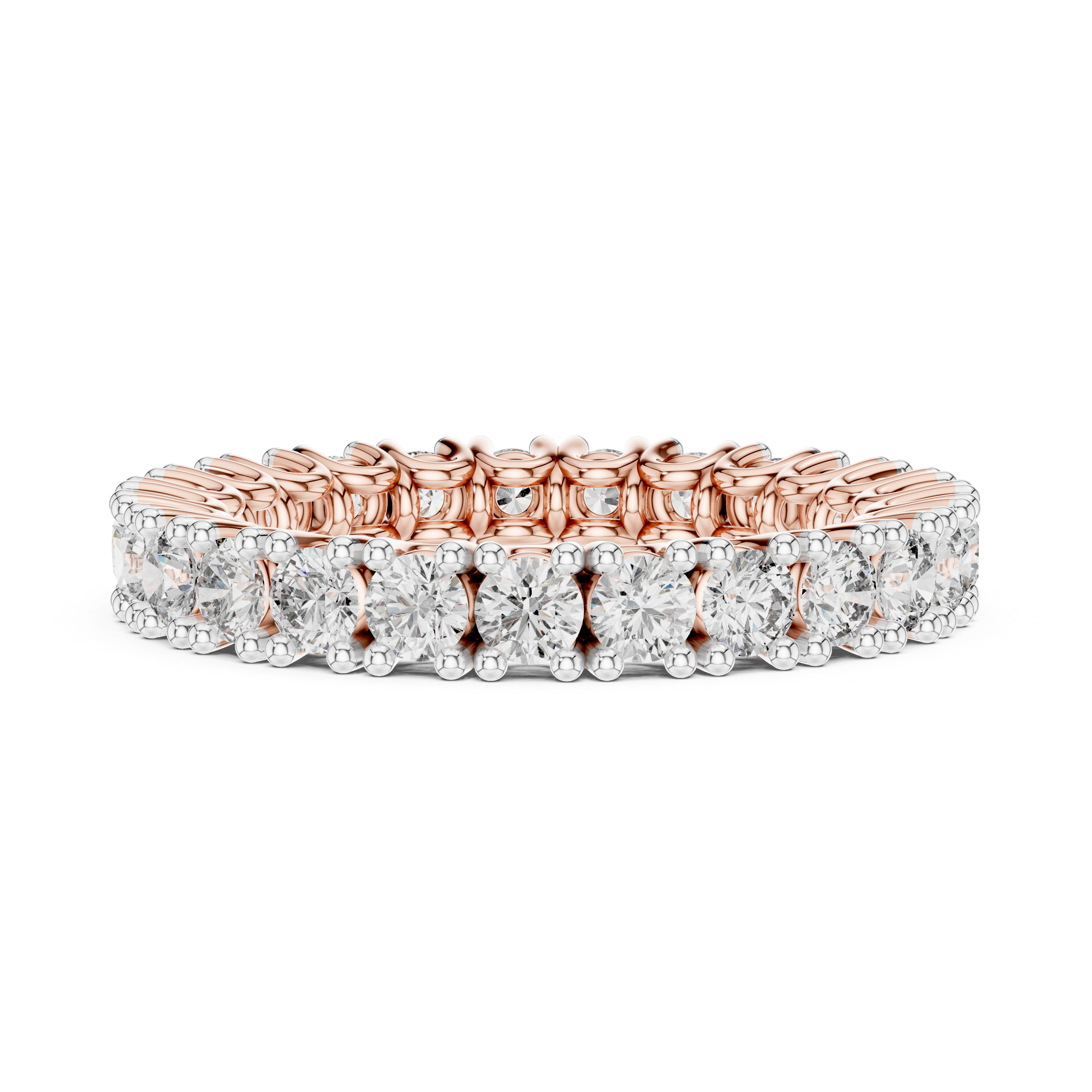 Eternity band adorned with a continuous row of brilliant round diamonds.