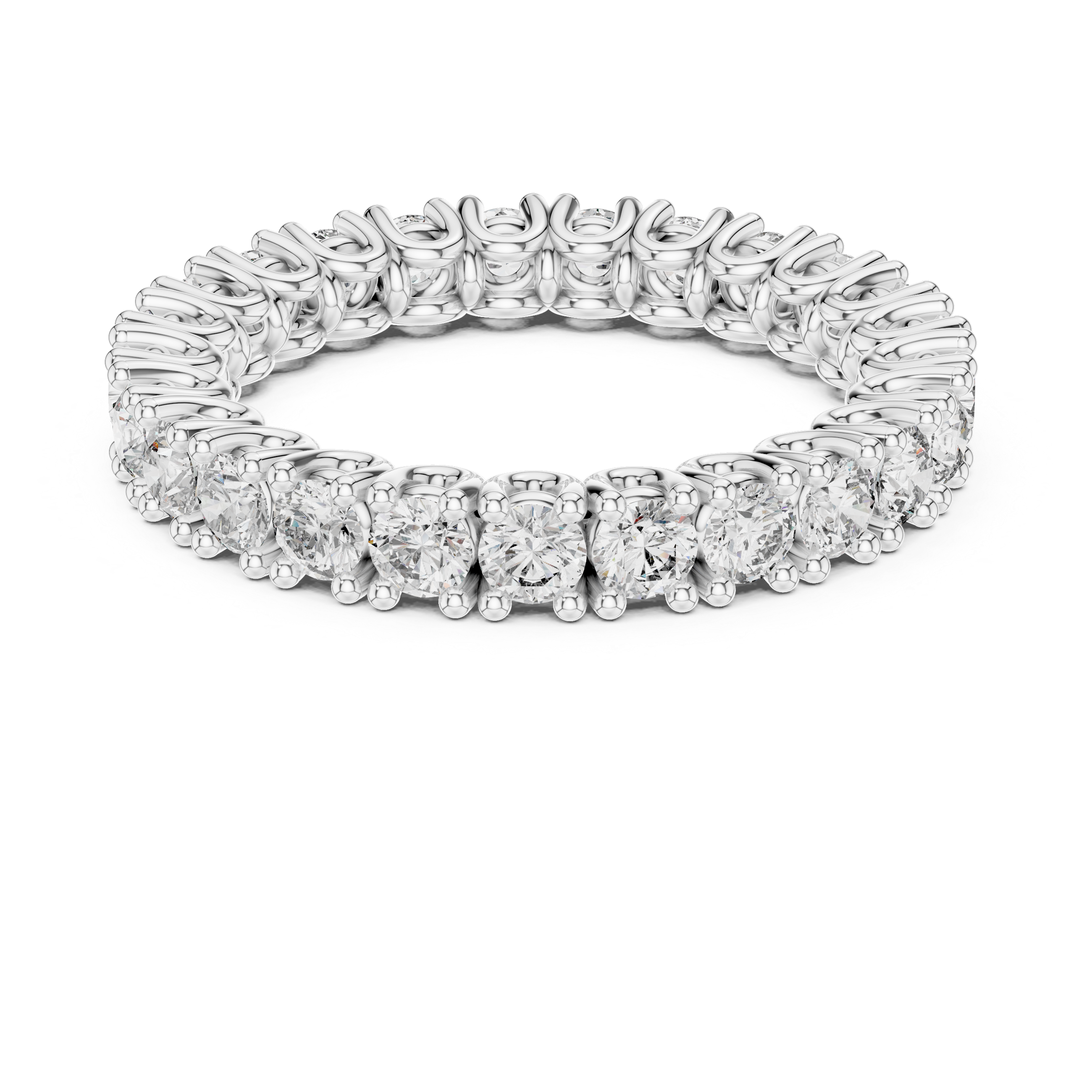 Eternity band adorned with a continuous row of brilliant round diamonds.