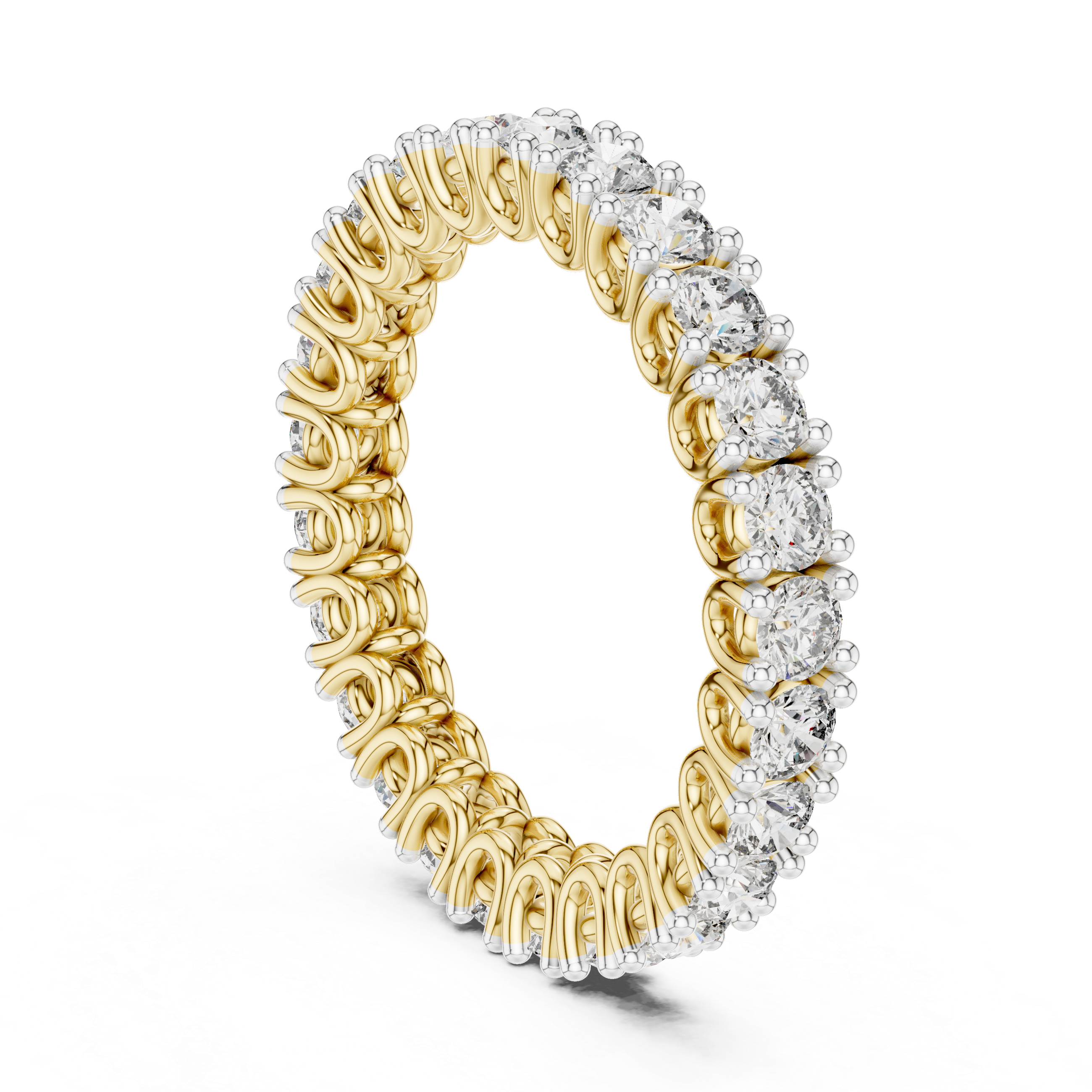 Eternity band adorned with a continuous row of brilliant round diamonds.