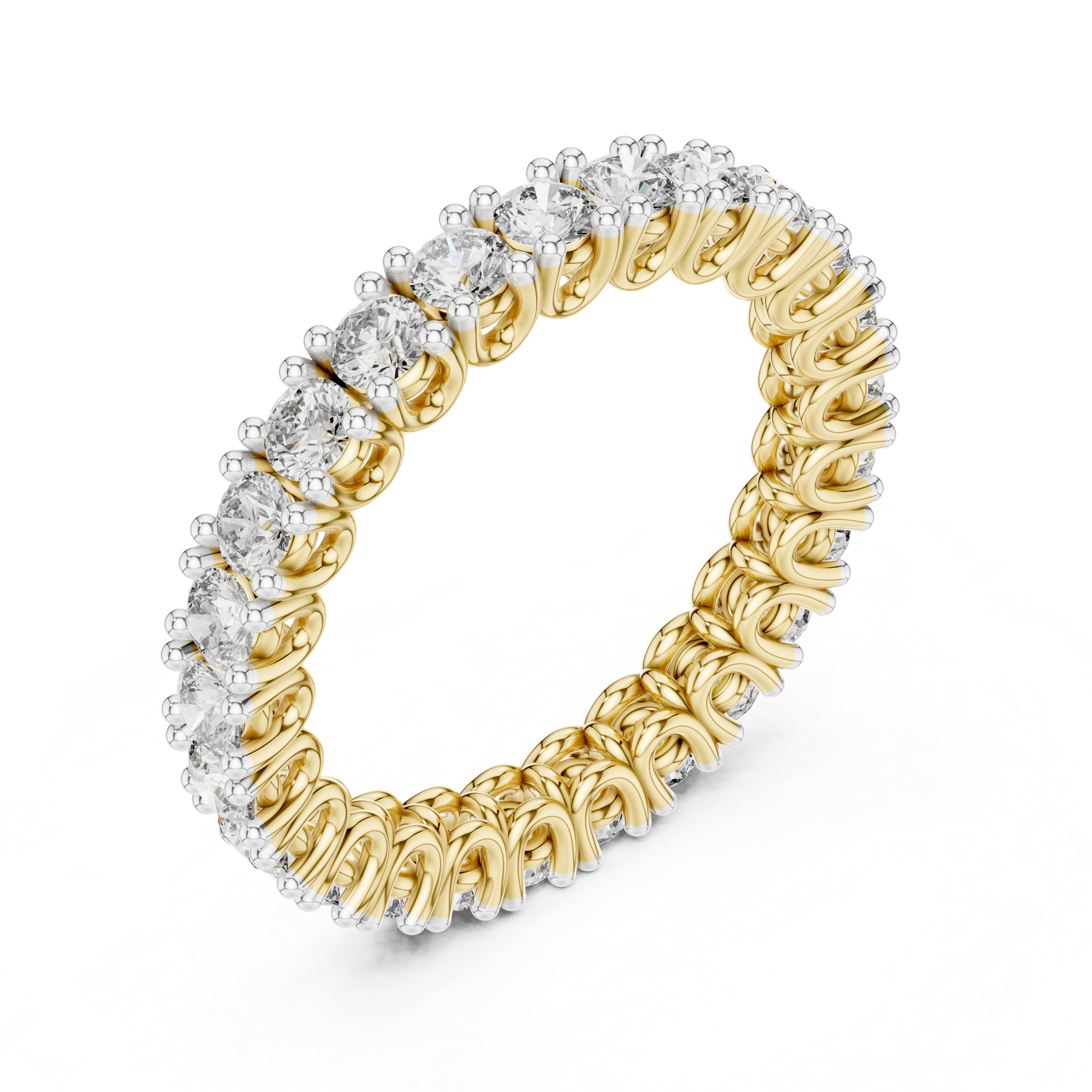 Eternity band adorned with a continuous row of brilliant round diamonds.