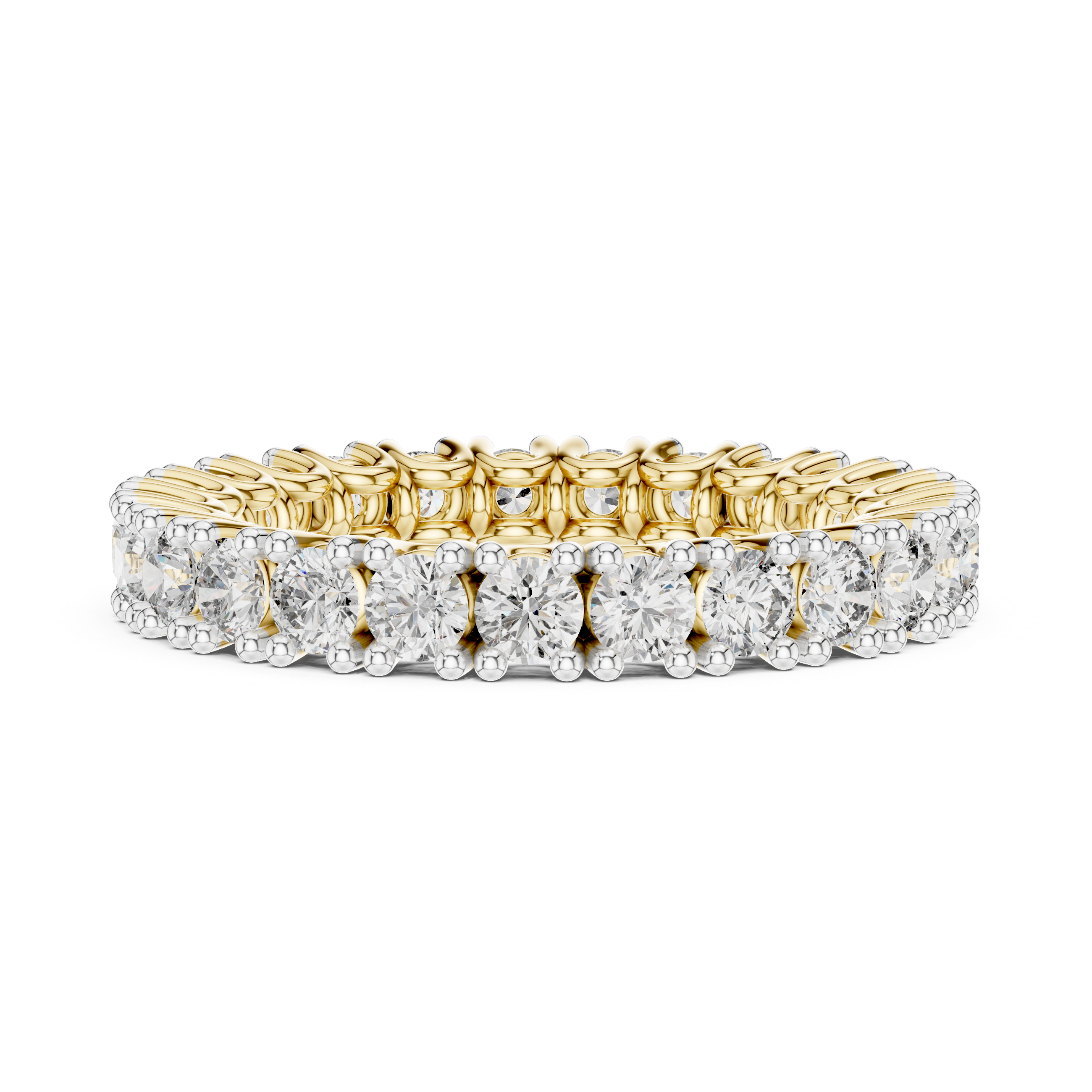 Eternity band adorned with a continuous row of brilliant round diamonds.