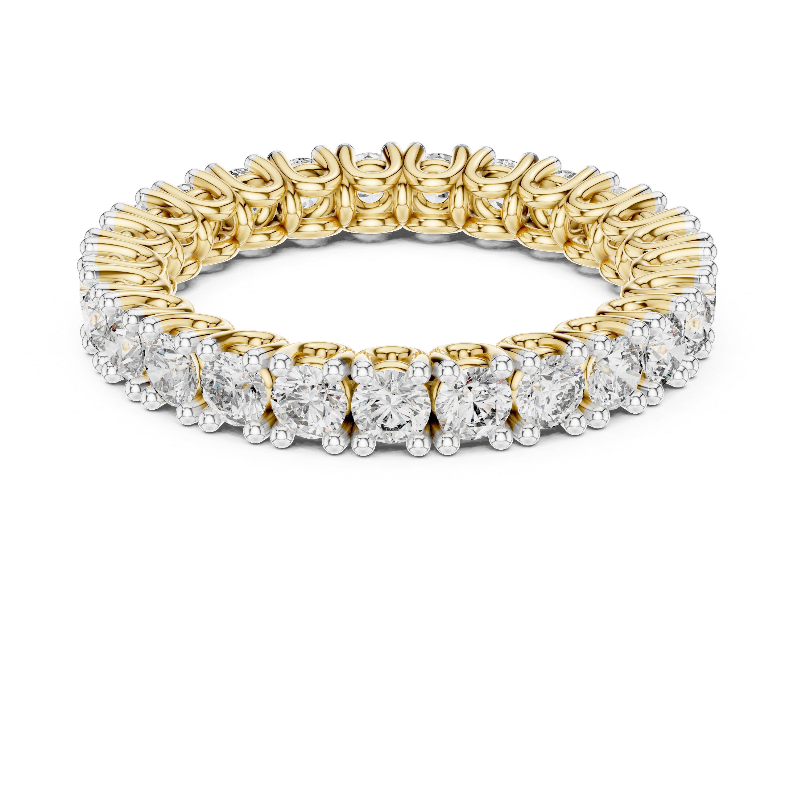 Eternity band adorned with a continuous row of brilliant round diamonds.
