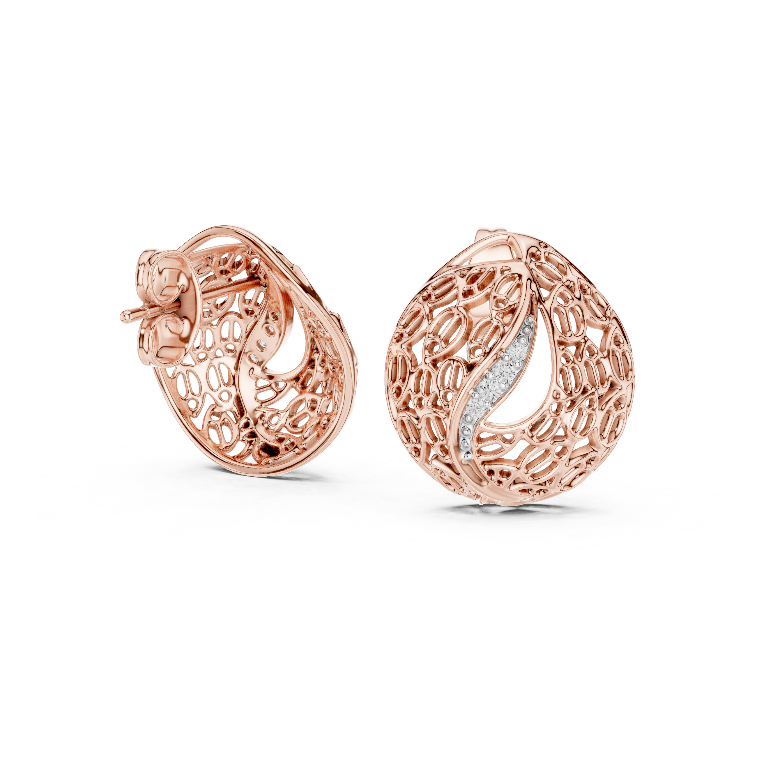 Rose Gold Filigree Earrings with Diamond Accents