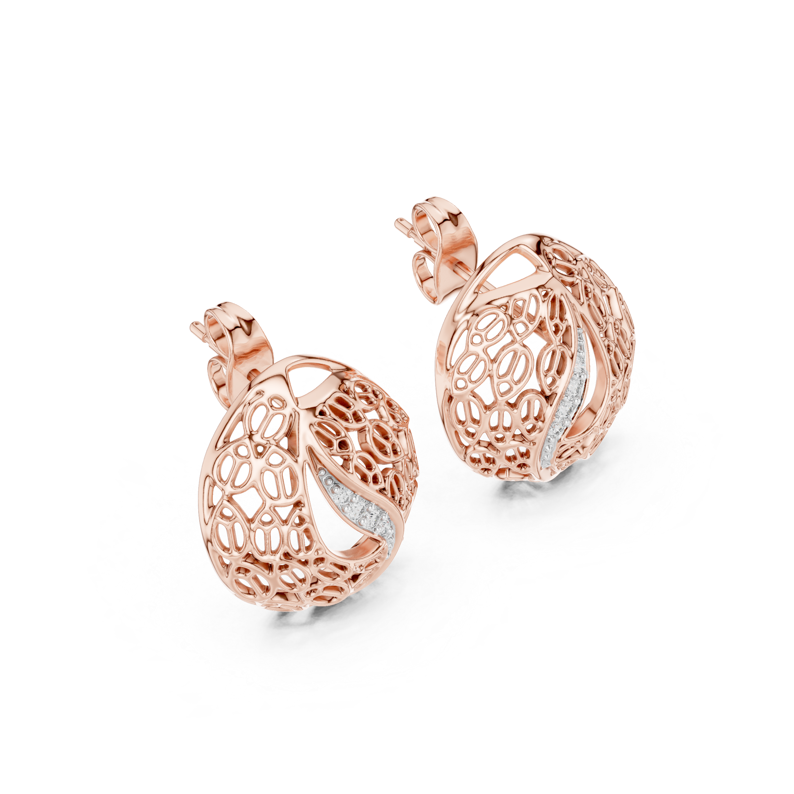 Rose Gold Filigree Earrings with Diamond Accents