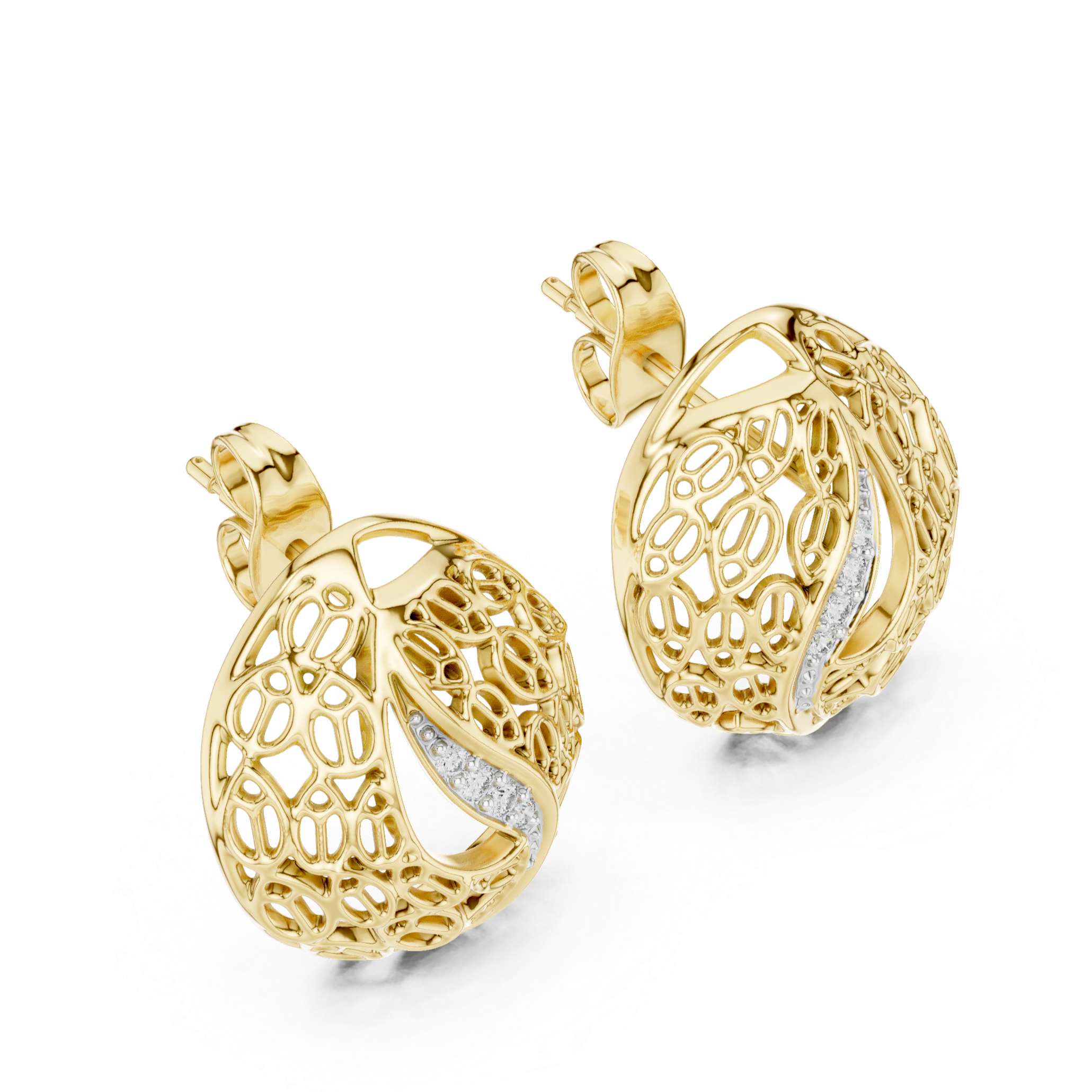 Rose Gold Filigree Earrings with Diamond Accents