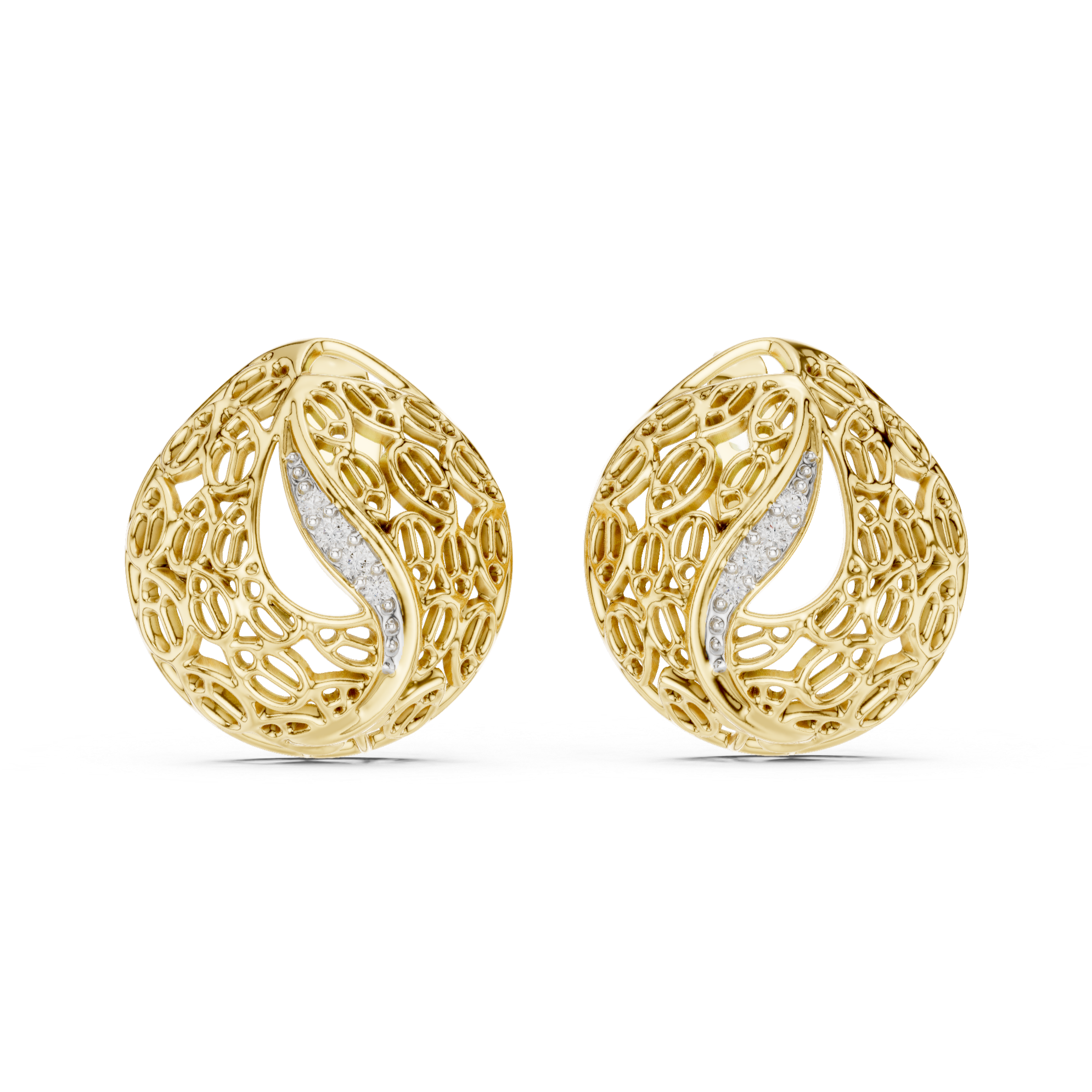 Rose Gold Filigree Earrings with Diamond Accents